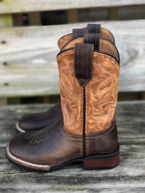 Odor Resistant Water Wall Roper Childrens Monterey Brown Leather & Tan Top Square Toe Western Boots 0911-2408