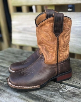 Quick Drying Roper Childrens Monterey Brown Leather & Tan Top Square Toe Western Boots 0911-2408