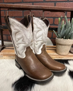 Thermal Protection Roper Childrens Monterey Brown Leather & White Top Square Toe Cowboy Boots 0911-2941