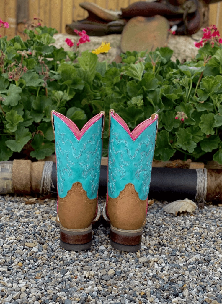 Roper Girl's Children & Youth Twisty Tan and Turquoise Square Toe Cowgirl Boots 9991-0073 Hiking Essential
