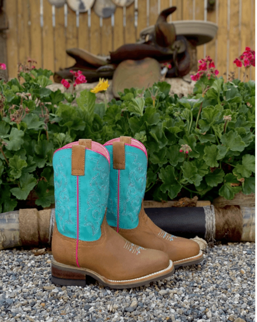 Roper Girl's Children & Youth Twisty Tan and Turquoise Square Toe Cowgirl Boots 9991-0073 Unisex Cool Smooth Texture