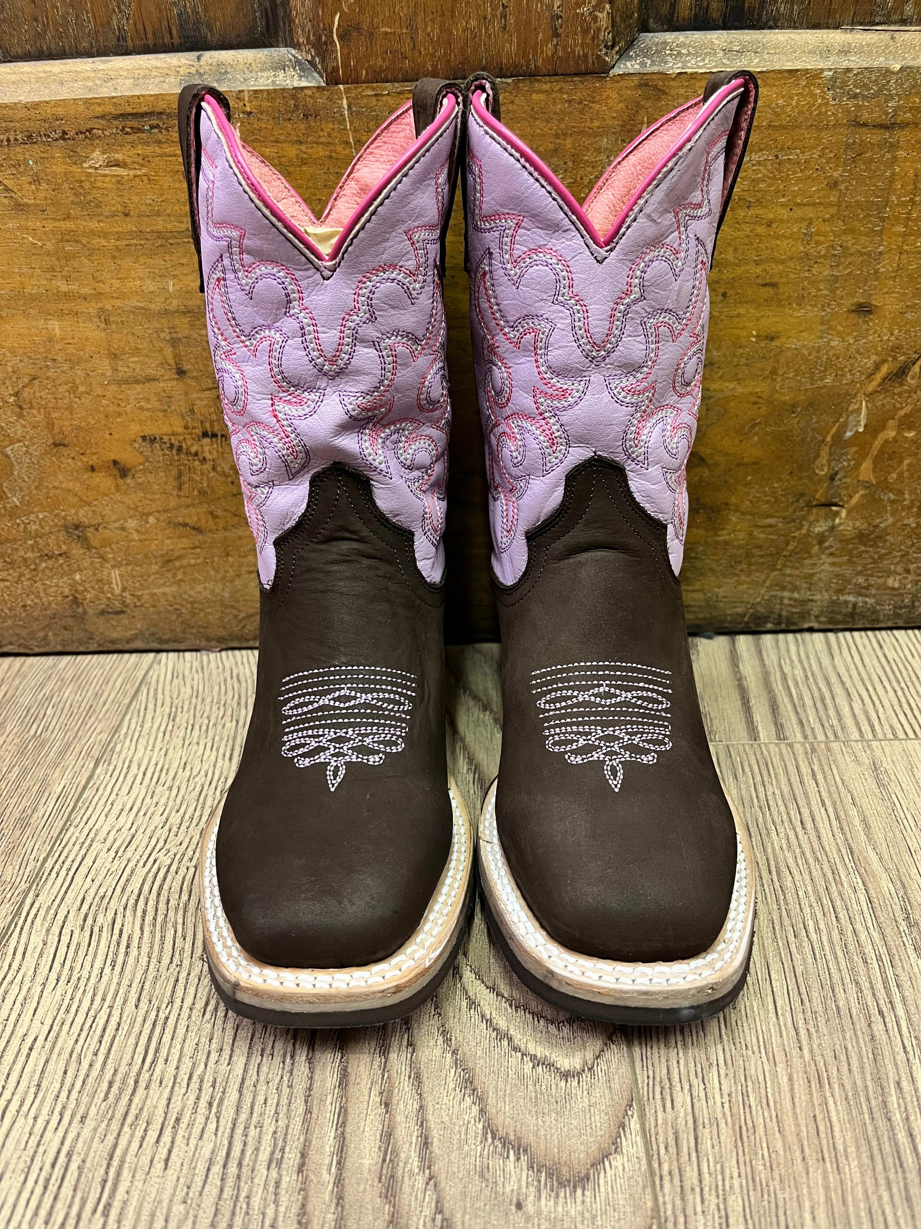 Sleek Fit Roper Girl's Timeless Dark Brown and Pink Square Toe Cowgirl Boots 9991-0125