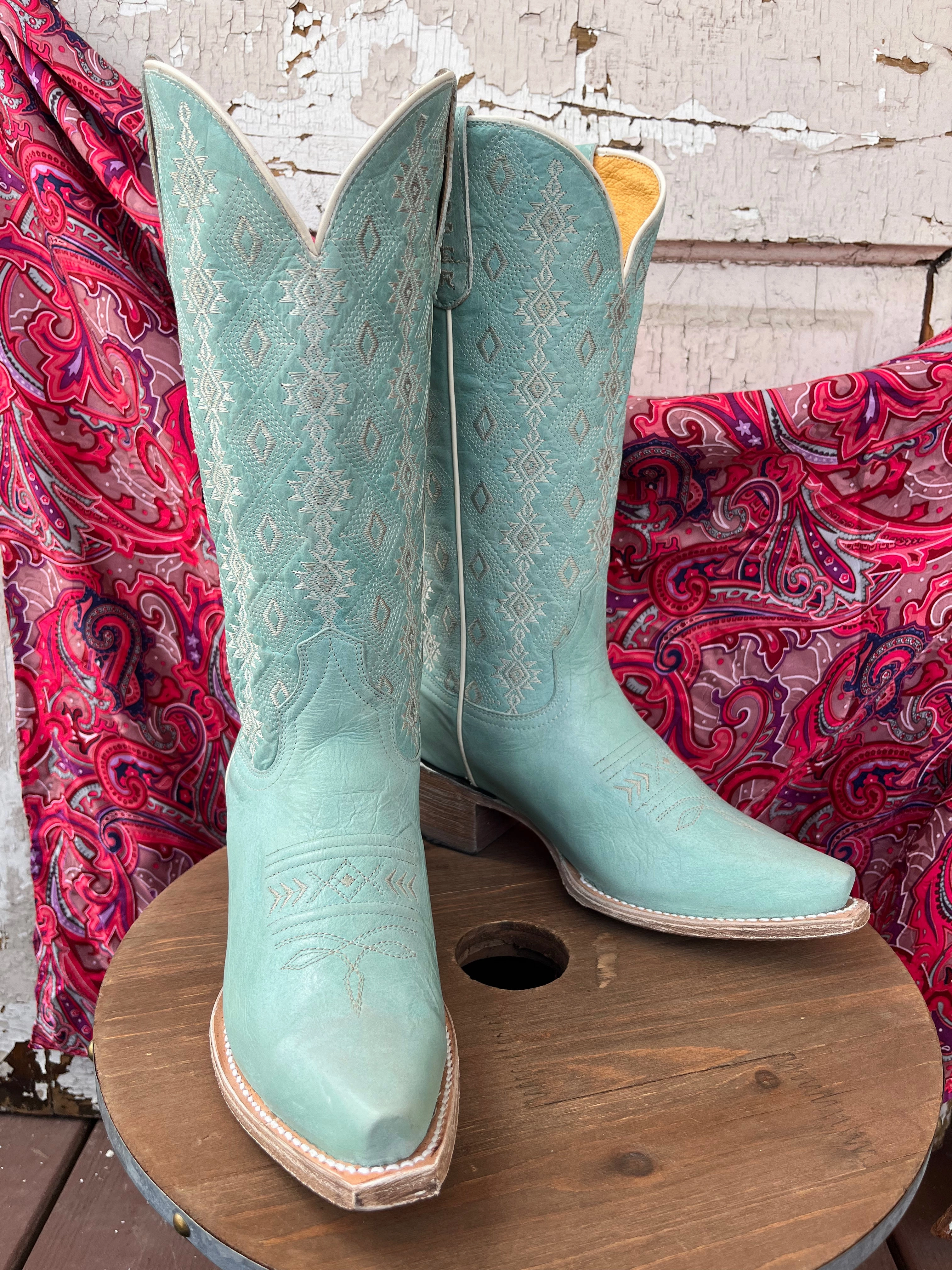 Elastic Goring Roper Women's Anika Light Blue Turquoise Aztec Embroidered Snip Toe Cowgirl Boots 7619-8586