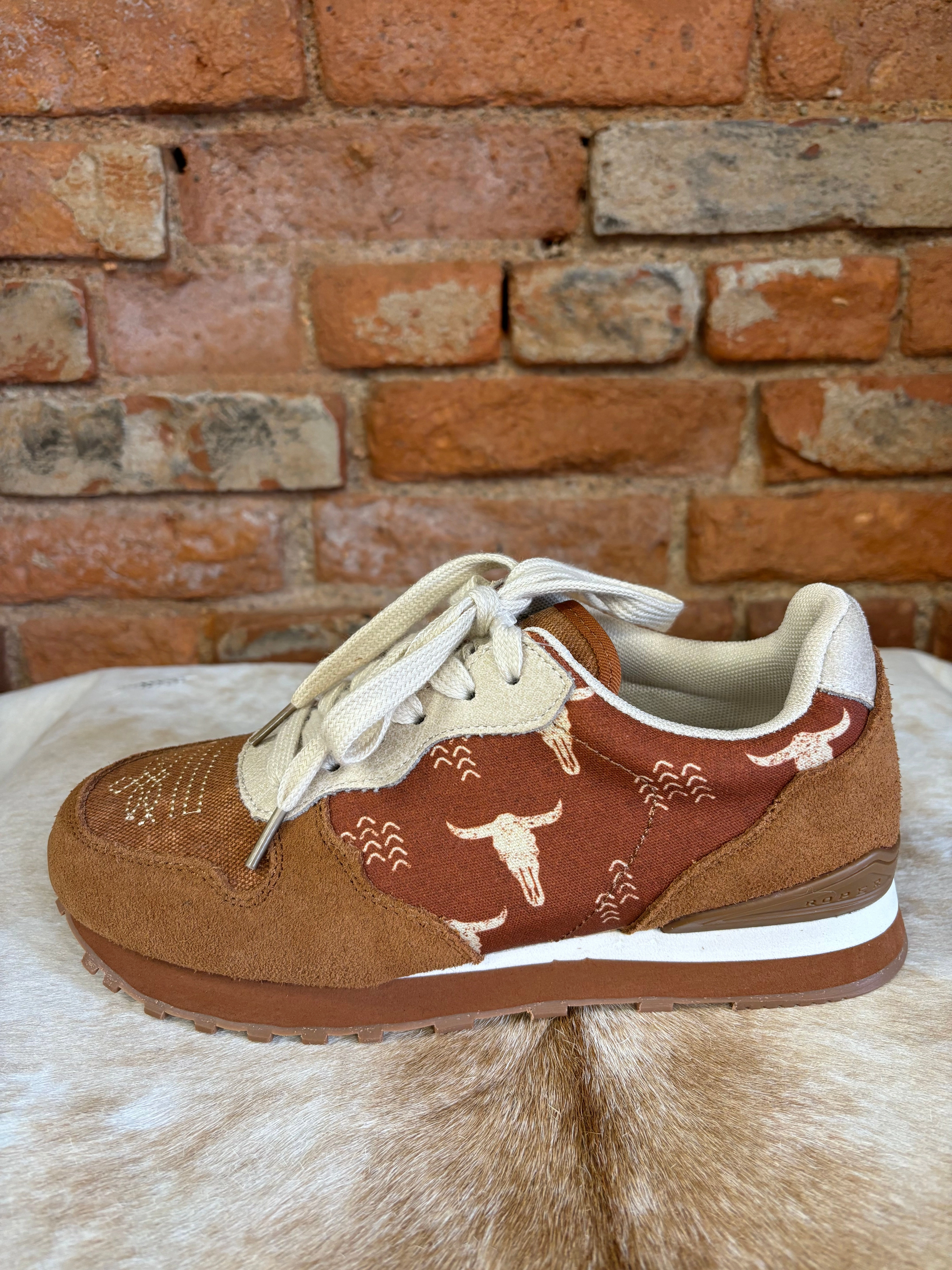 Valley Hike Lightweight Style Roper Women's Cognac Giddyup Longhorn Suede & Canvas Jogger Shoe 1797-3538
