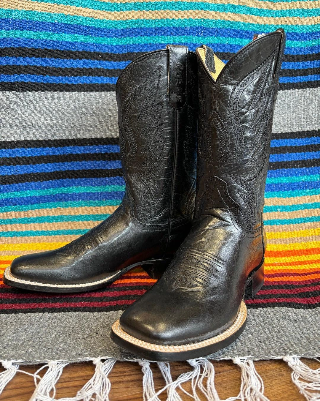 Roper Women's Midnight Black Leather Square Toe Cowgirl Boots 7016-8633 Zip Closure Cowgirl Vibe