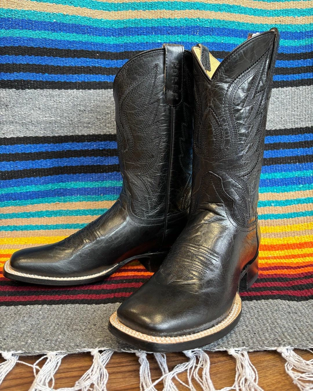 Roper Women's Midnight Black Leather Square Toe Cowgirl Boots 7016-8633 Outdoor Mission