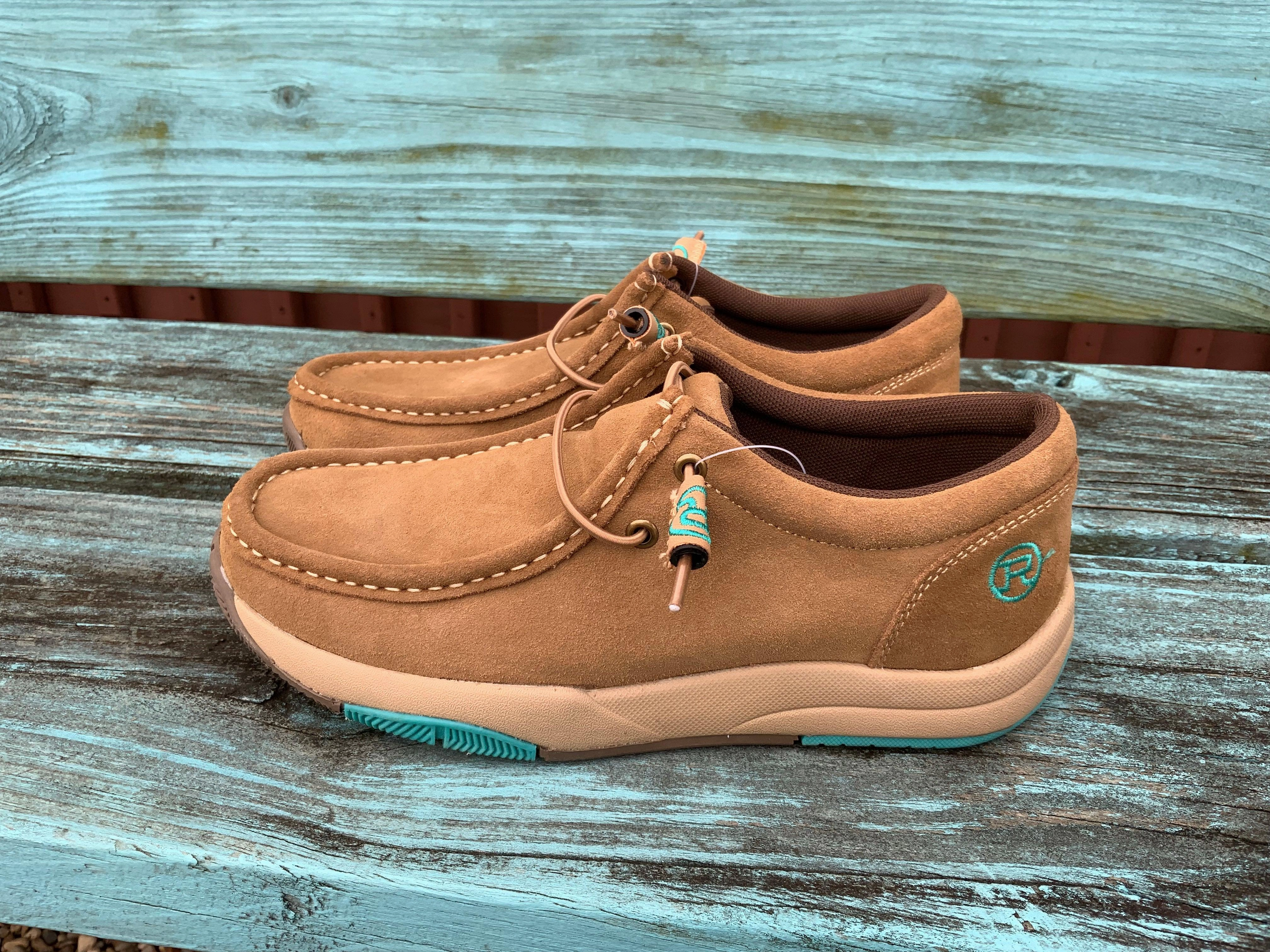 Roper Women's Tan Suede Lace Up Driving Moc Casual Shoe 1662-2921 Satin Glow Pool Time