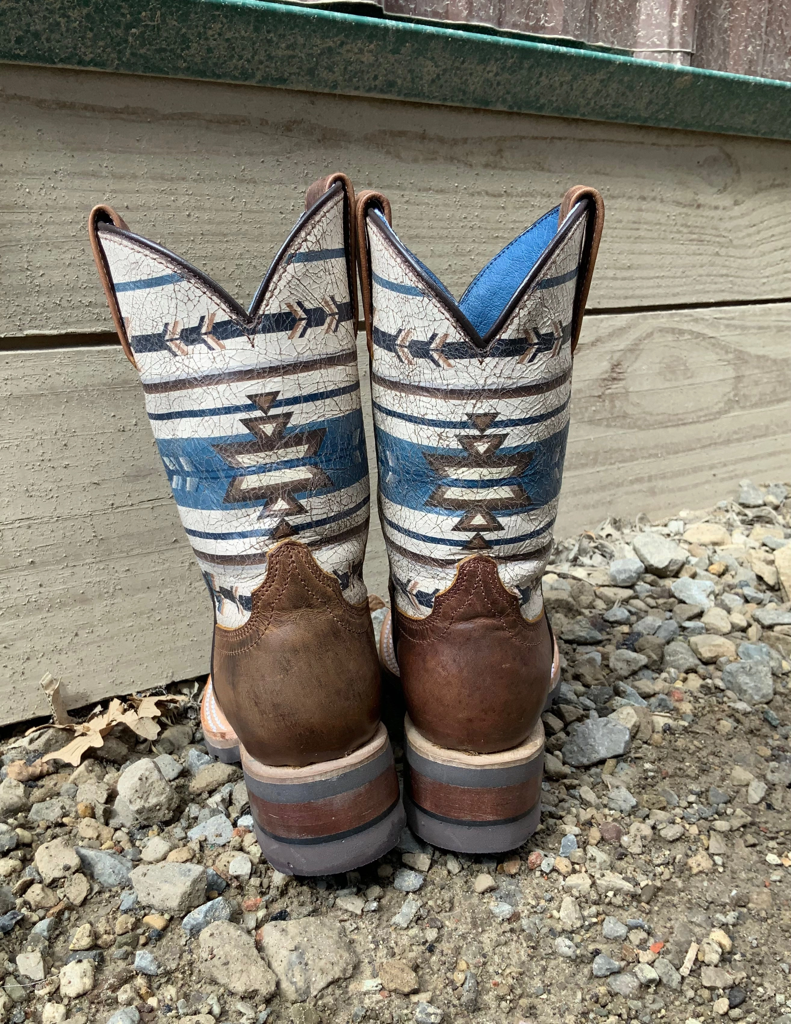 Roper Youth Burnished Tan Leather w/ Aztec Design Top Square Toe Western Cowboy Boot 7019-8424 Urban Explorer Comfort Padding