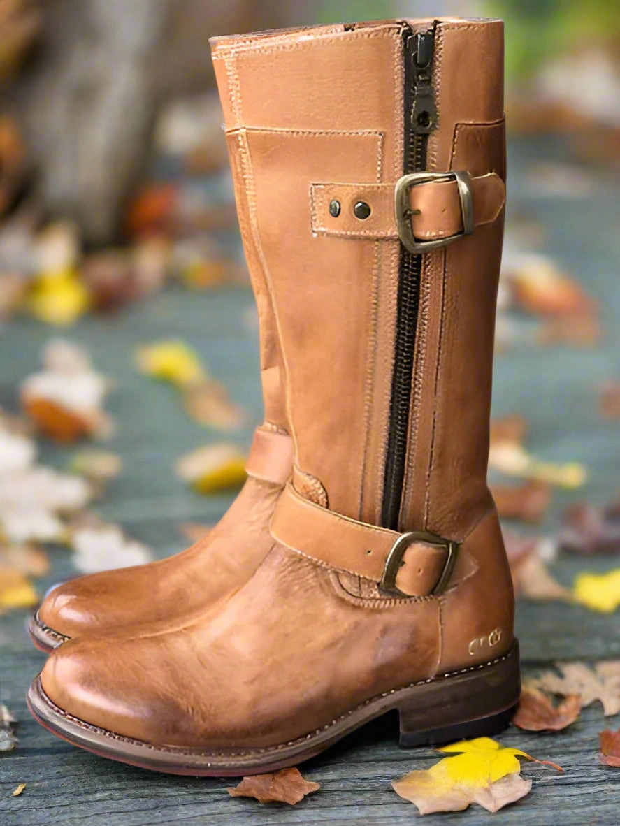 Bed Stu Women's Gogo Lug Tan Rustic Leather Tall Boots F315405-TNRS Long Wear Comfort Heavy Terrain