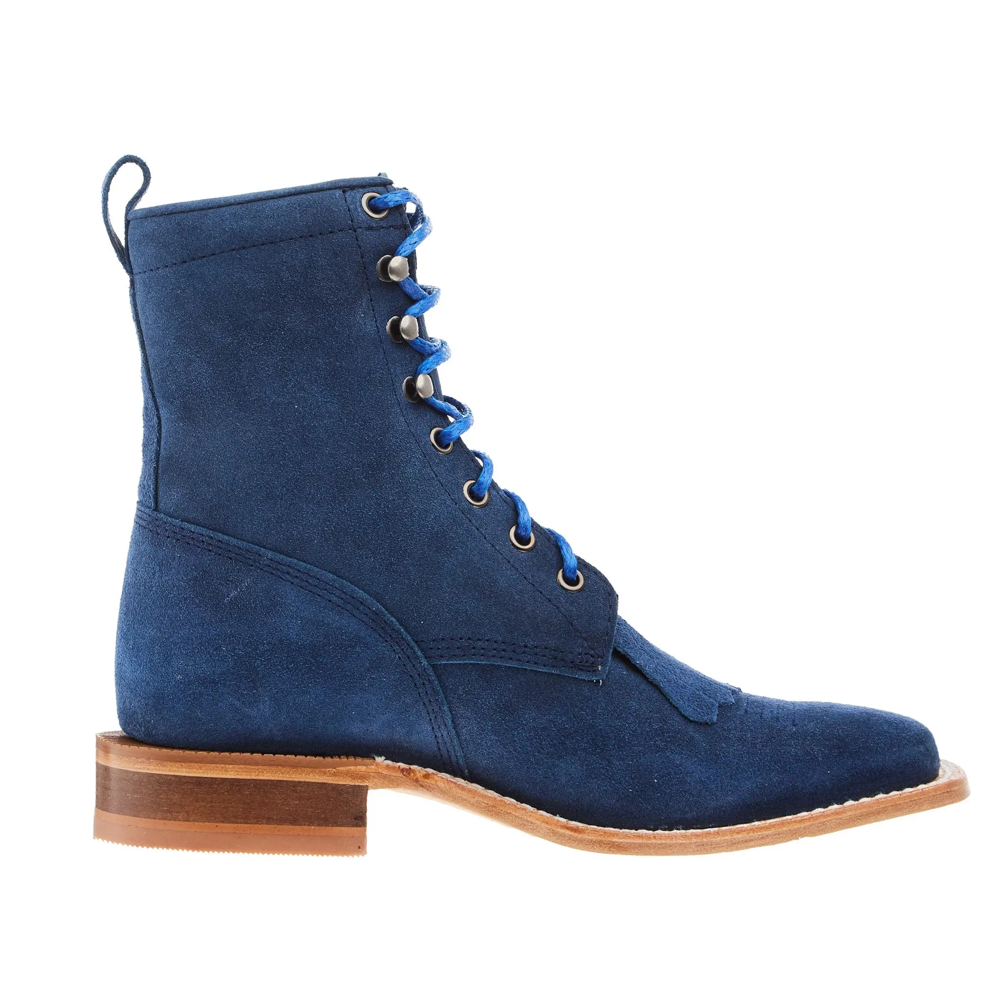 Sleek Profile R. Watson Women's Royal Blue Roughout Square Toe Lacer Boots Roper Boots RWL8918-2