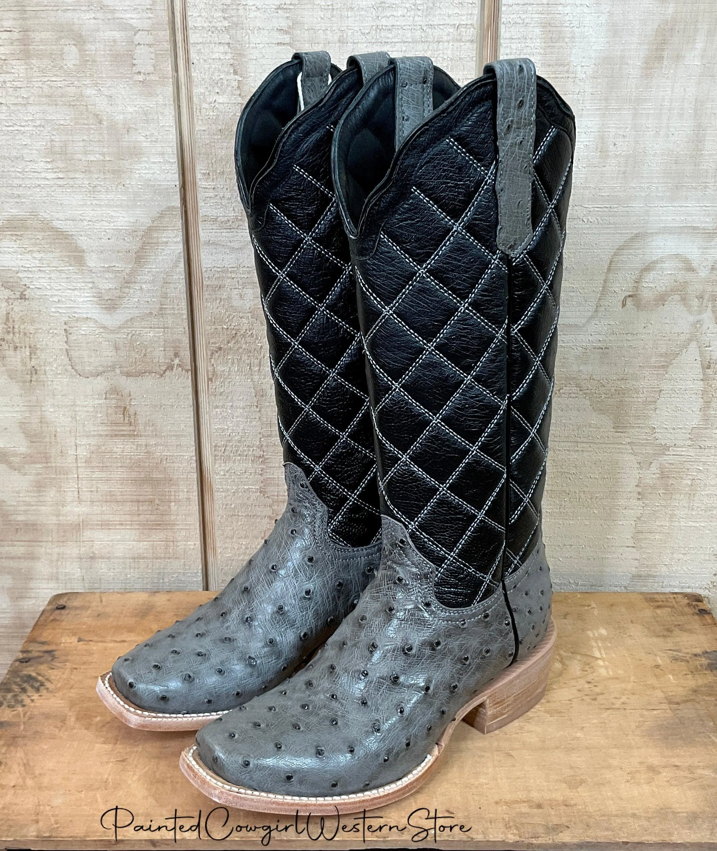 Hill Climb Walking Comfort R. Watson Women's Serpentine Grey Full Quill Ostrich Cutter Toe Boots RWL4992-1