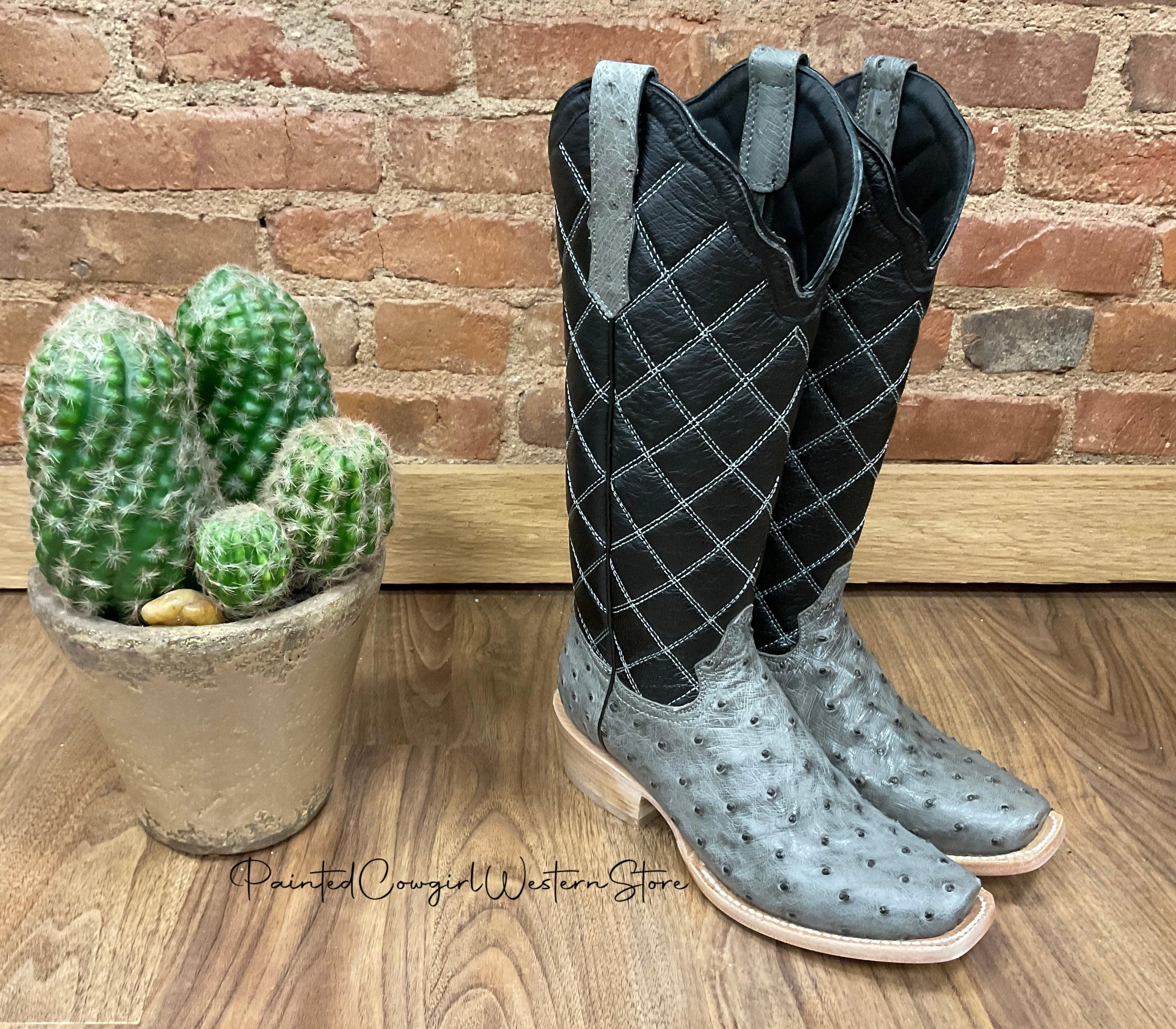 R. Watson Women's Serpentine Grey Full Quill Ostrich Cutter Toe Boots RWL4992-1 Timeless Quality