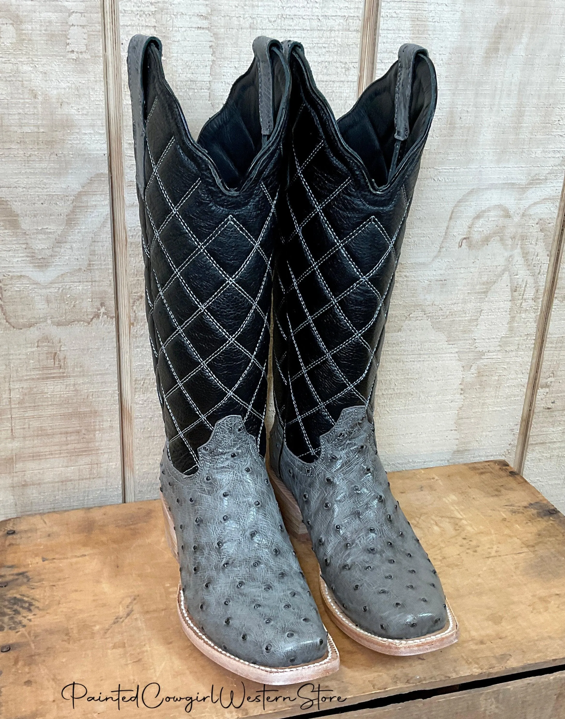 Toe Protection R. Watson Women's Serpentine Grey Full Quill Ostrich Cutter Toe Boots RWL4992-1