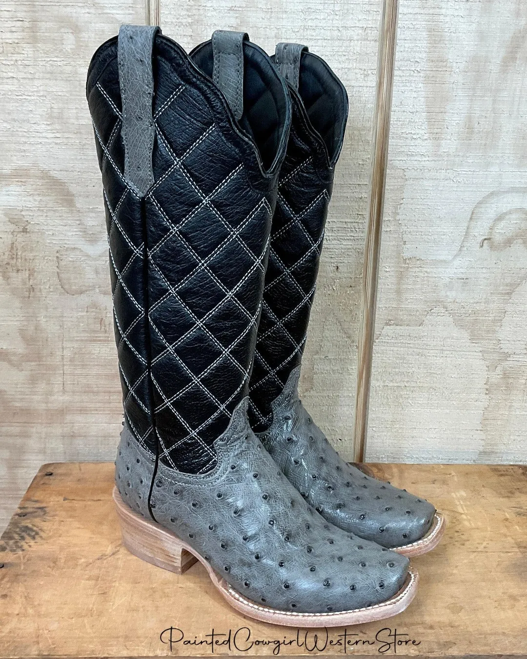 quick-drying R. Watson Women's Serpentine Grey Full Quill Ostrich Cutter Toe Boots RWL4992-1