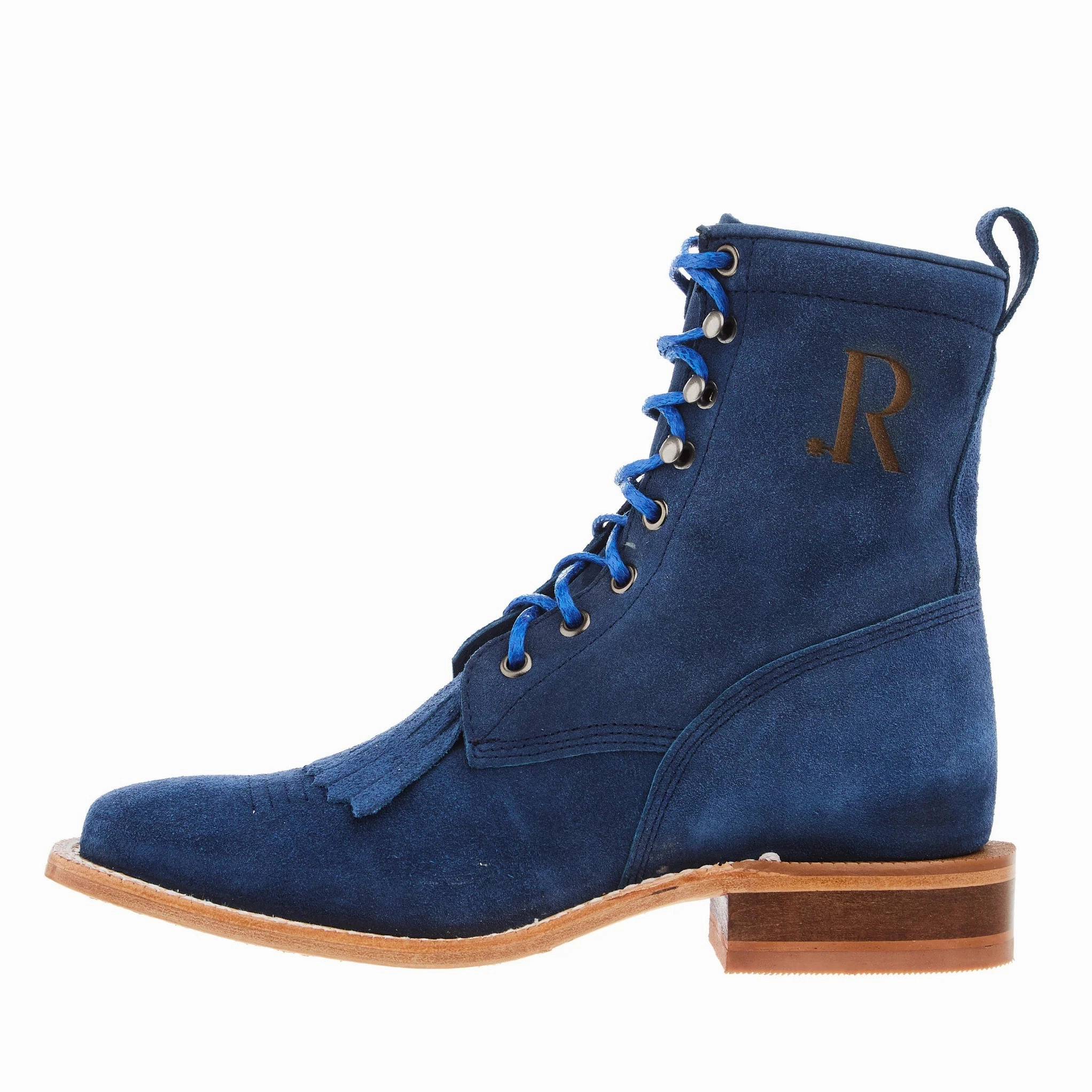Neutral Tone Shank R. Watson Women's Royal Blue Roughout Square Toe Lacer Boots Roper Boots RWL8918-2