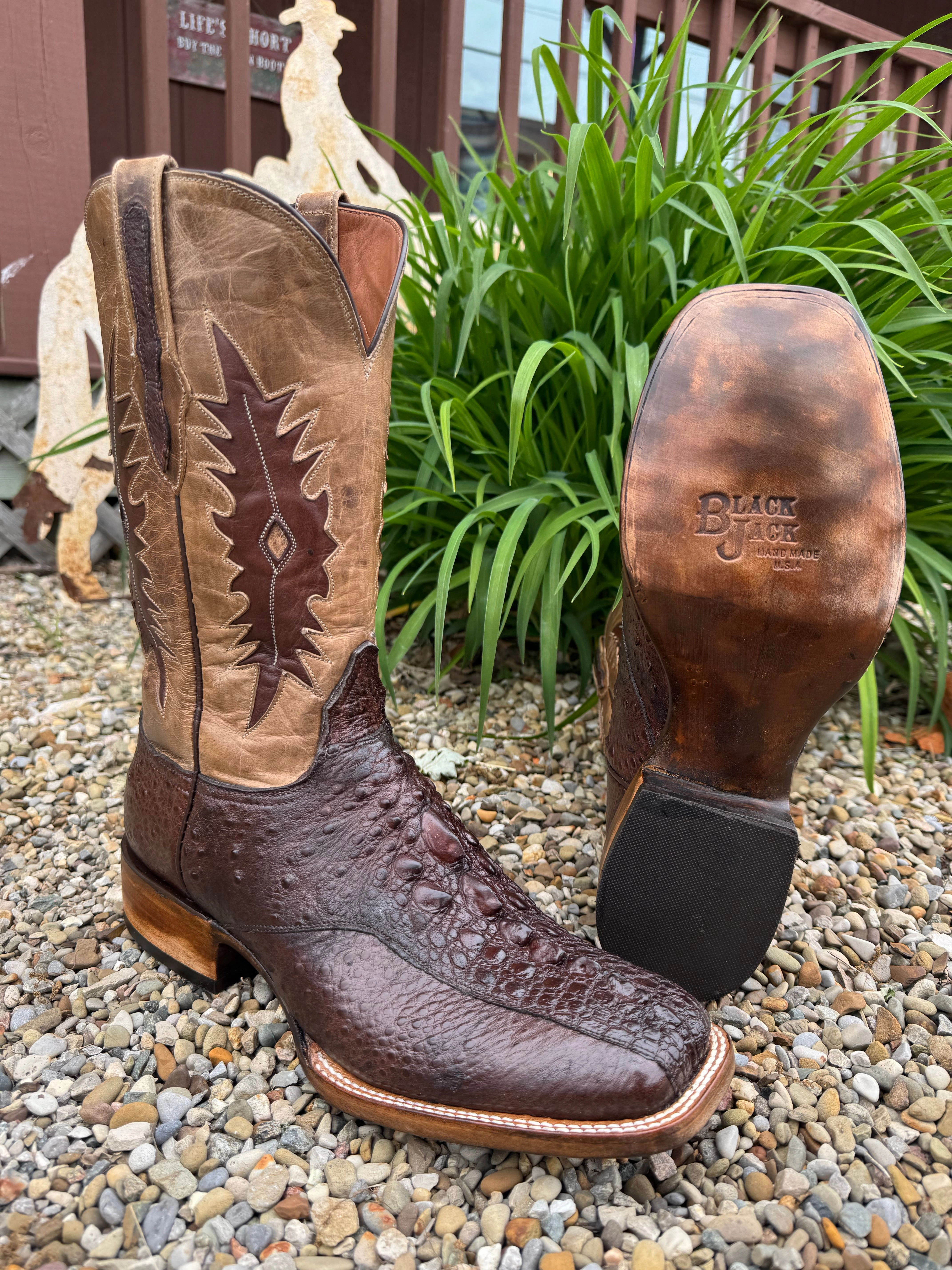 Comfortable Walk Black Jack Mens Brown Genuine Snapping Turtle Square Toe Western Cowboy Boots BR2053-96