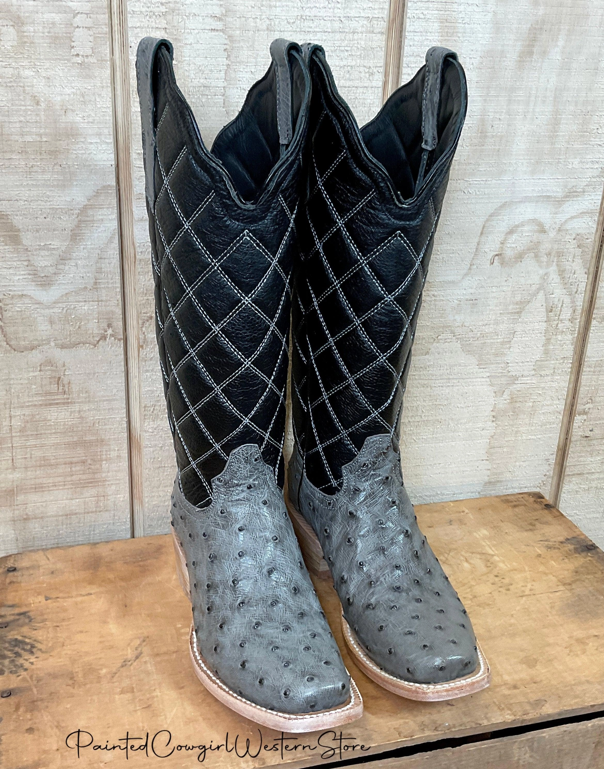 Casual Footwear R. Watson Women's Serpentine Grey Full Quill Ostrich Cutter Toe Boots RWL4992-1