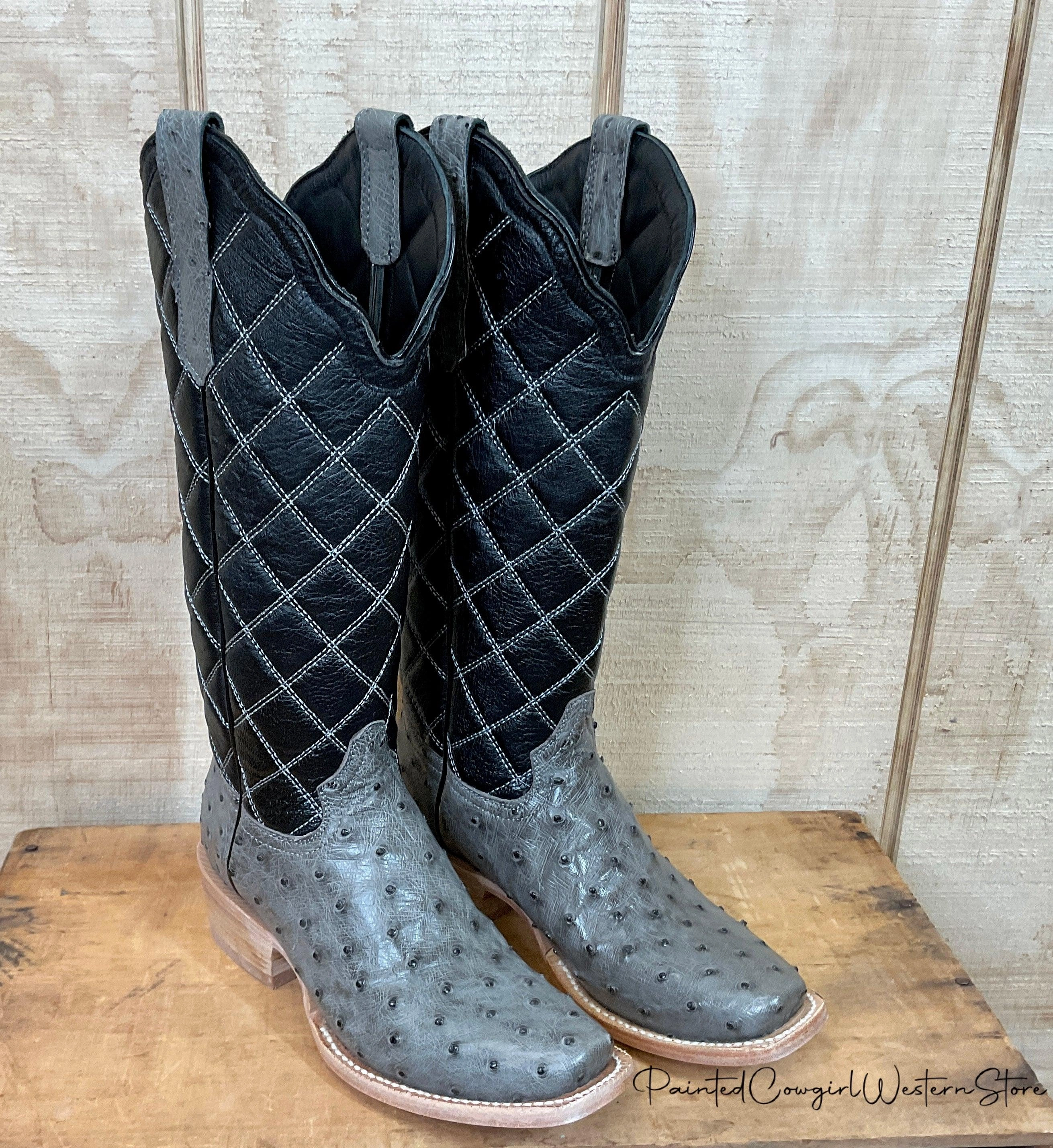 Day Hike Comfort Toe Box R. Watson Women's Serpentine Grey Full Quill Ostrich Cutter Toe Boots RWL4992-1