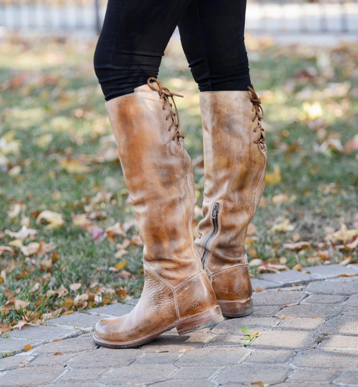 Bed Stu Women's Manchester Wide Calf Tan Rustic White Leather Tall Fashion Boot F321016 Vintage Vibe Windproof Design