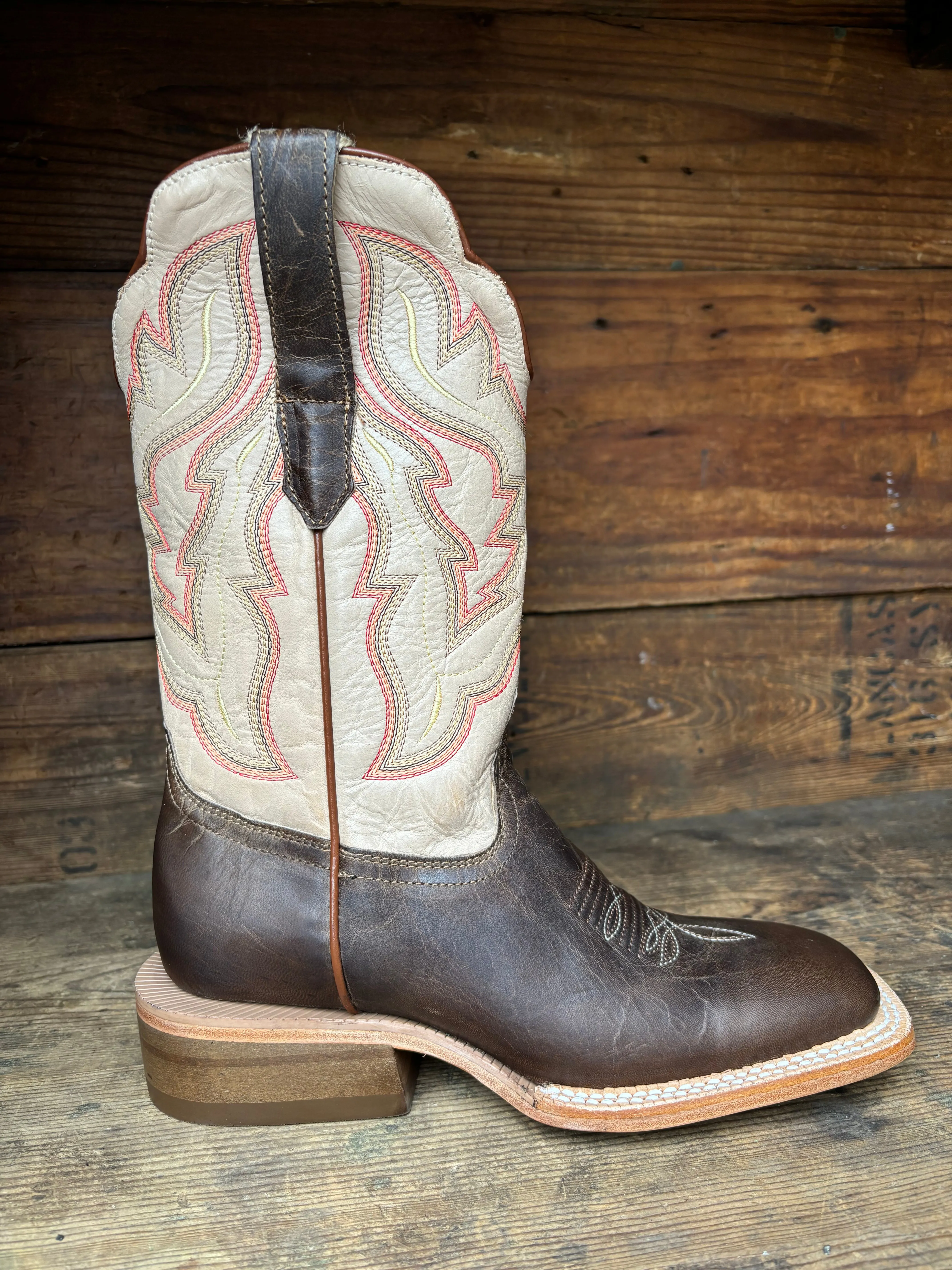 RW Ranch by R. Watson Women's Ivory Top & Mad Brown Cowgirl Boots WRL0006-2 lace up closure Trek Ready