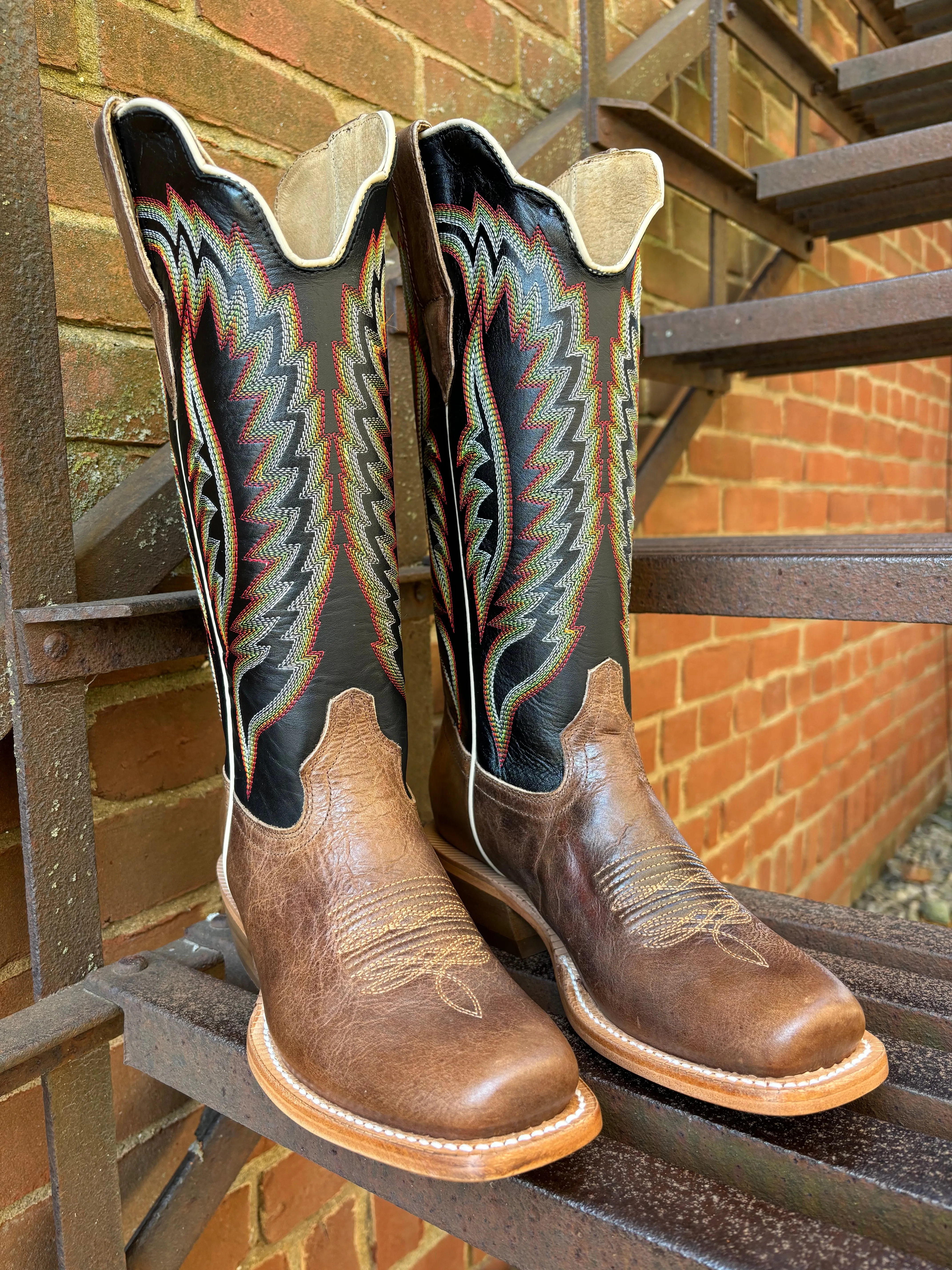 RW Ranch Women's Black Coffee & Sand Dune Narrow Square Toe Cowgirl Boots WRL0005-1 Outdoor Utility Silver Glow