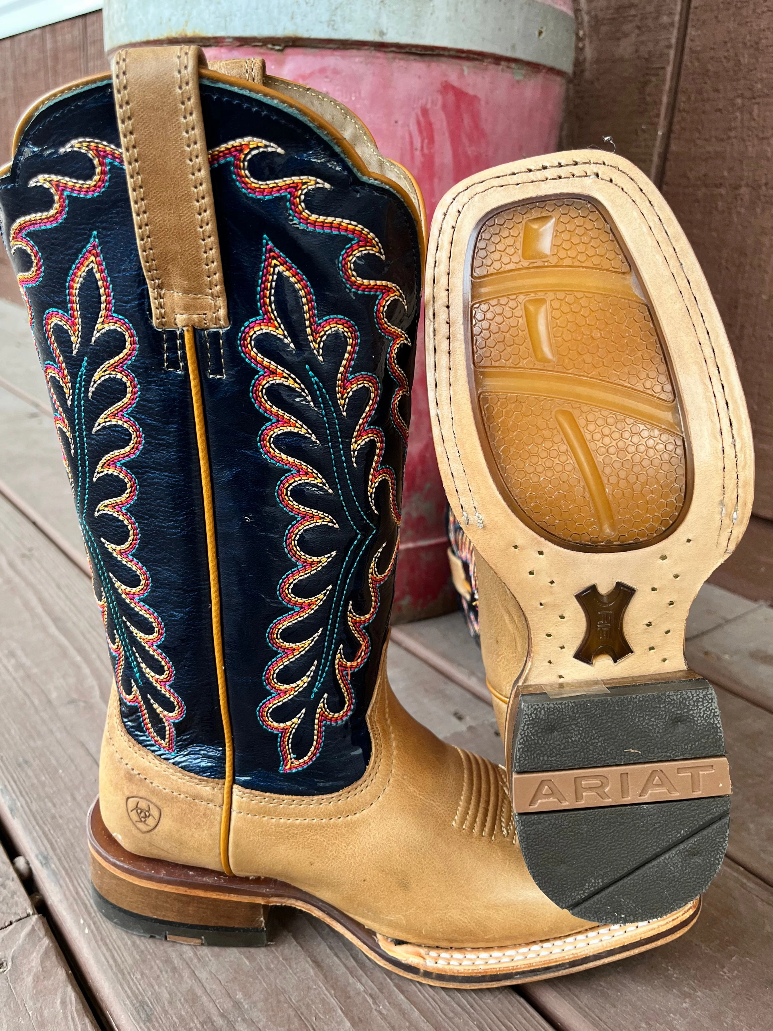 City Street Construction Fit Ariat Women's Darbie Buckskin & Patent Navy Top Square Toe Boots 10042388