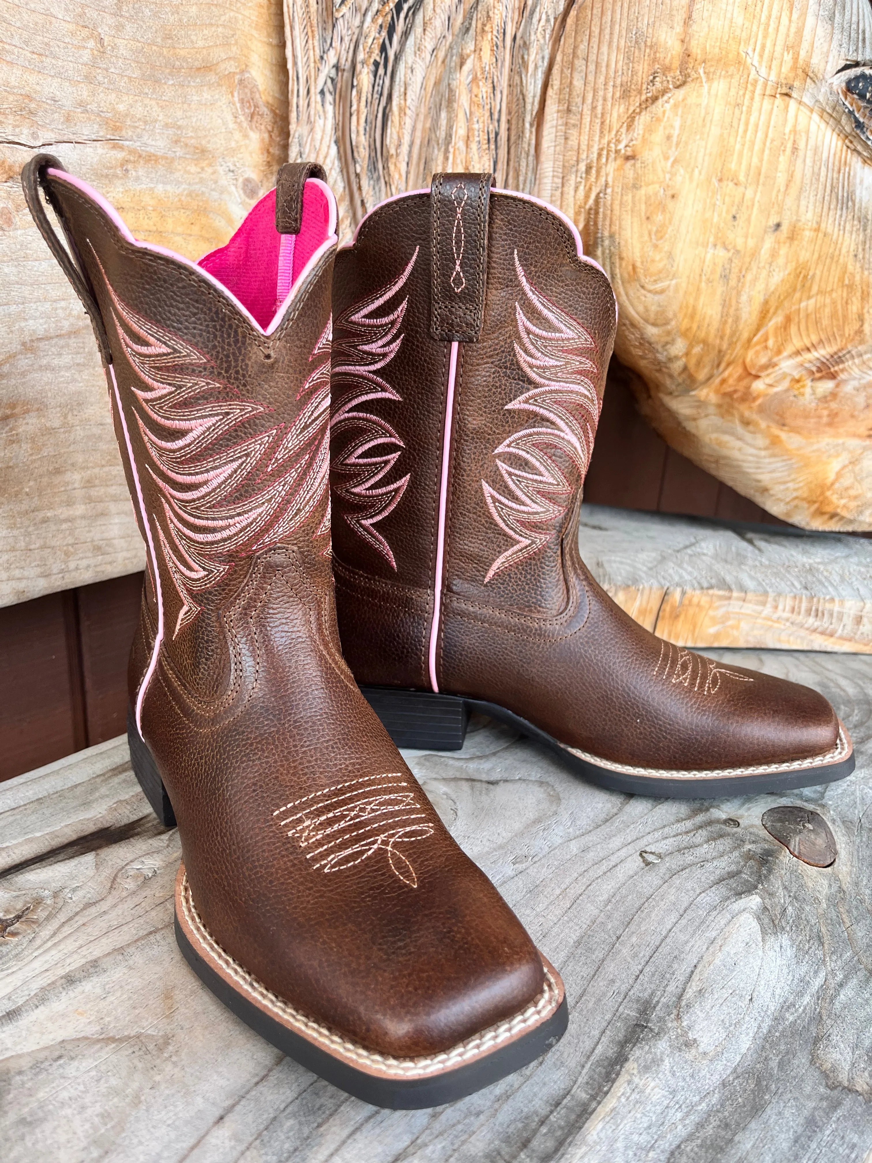 Ariat Children's/Youth Firecatcher Brown & Pink Western Cowgirl Boot 10042413 High Arch