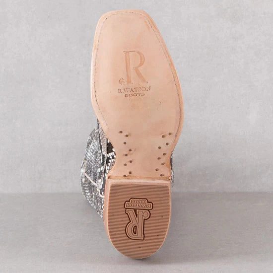 Utility Style Cozy Lined R. Watson Women's Black & White Back Cut Python Cowgirl Boots RWL7200-1