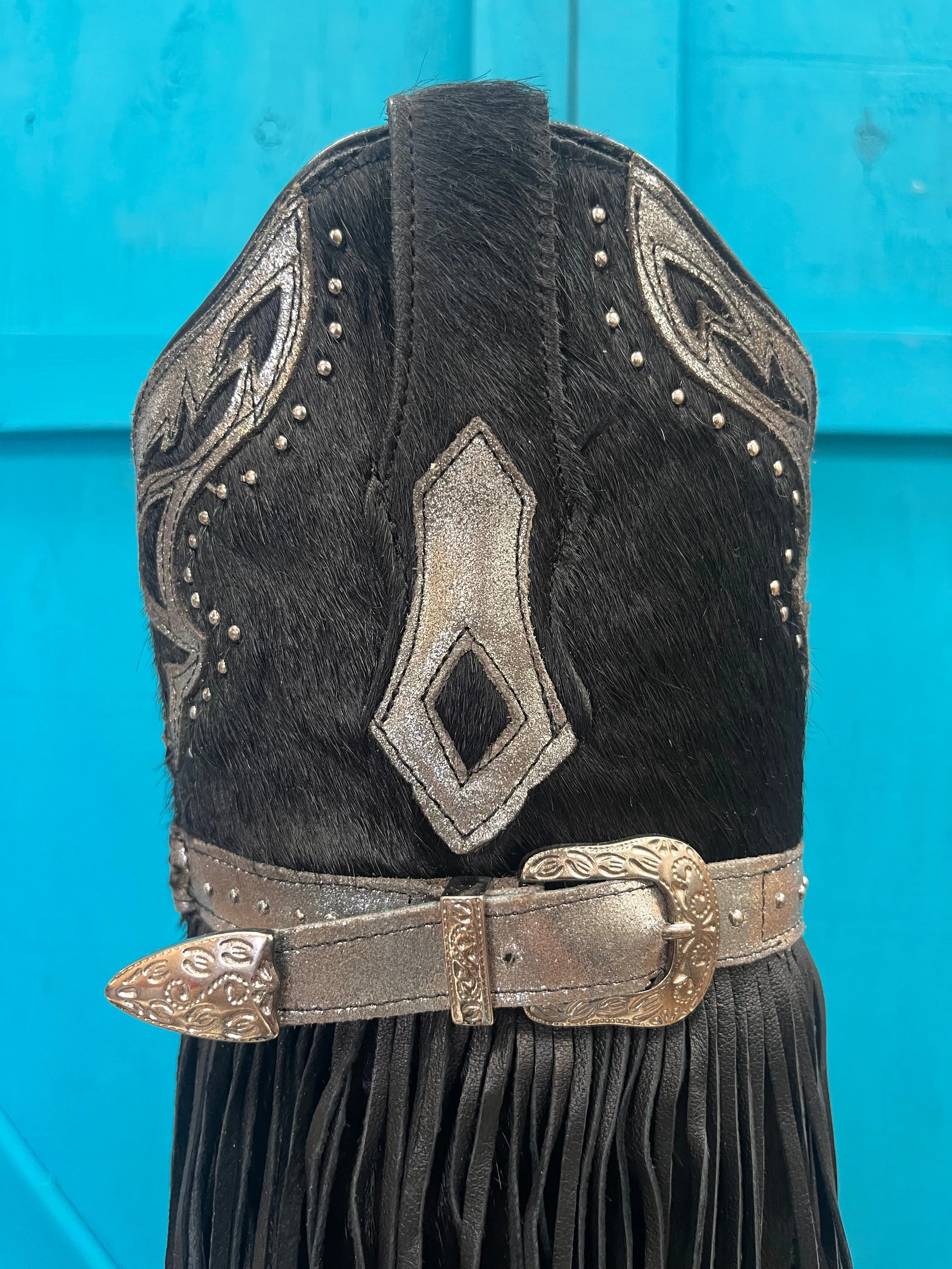 Trendy Footwear Corral Women's Fringed Black Hair-On Hide Cowgirl Boots C4082