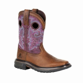 Rocky Childrens and Youth Original Ride Brown & Purple Western Boots RKW0302 Cold Climate