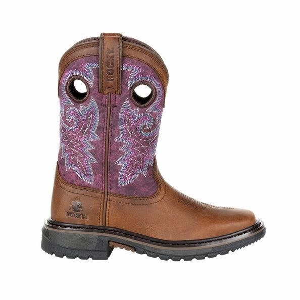 Rocky Childrens and Youth Original Ride Brown & Purple Western Boots RKW0302 Vintage Vibe easy to remove