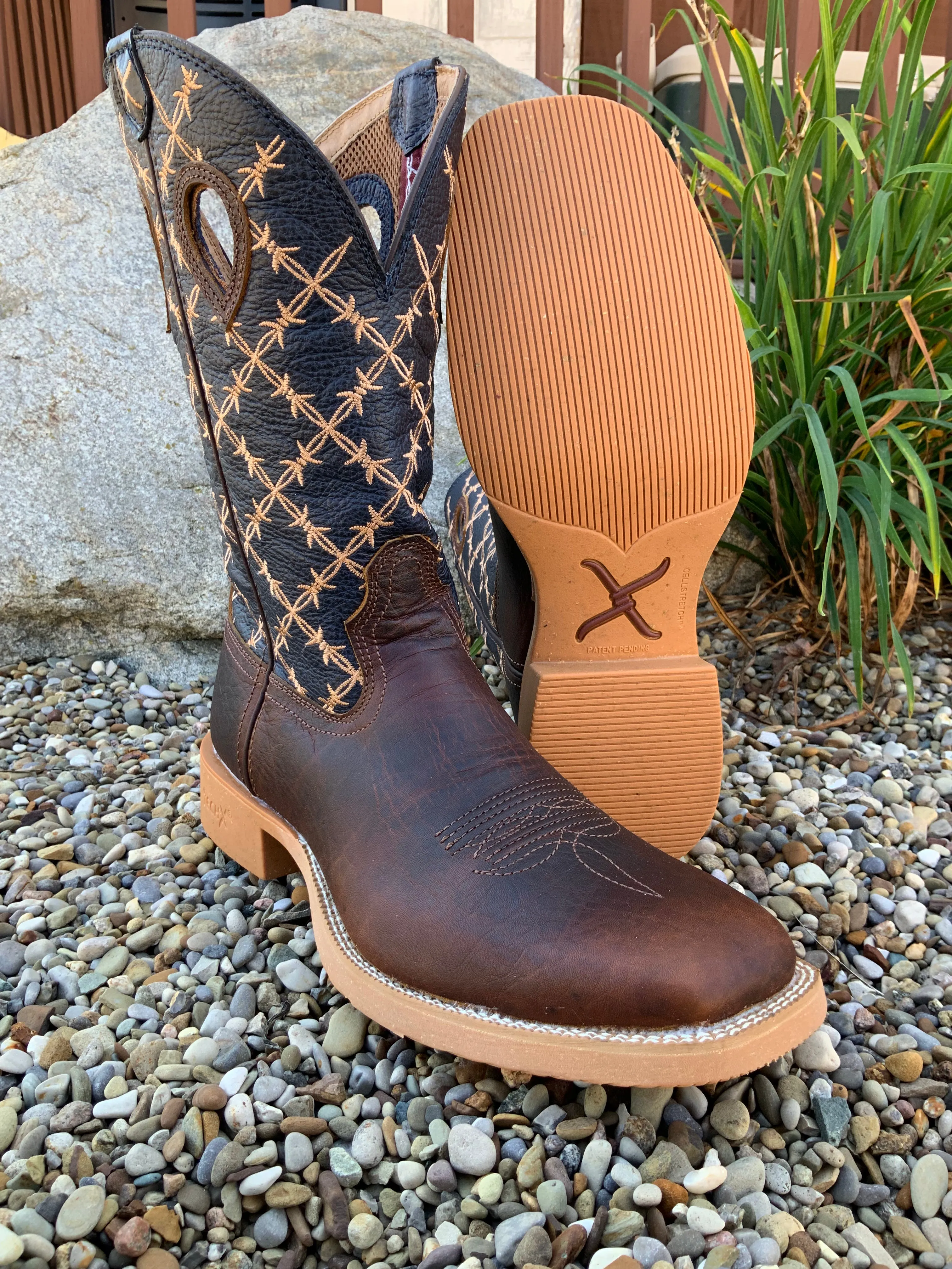 Twisted X Men's Rustic Brown & Navy CellStretch Western Cowboy Boots MXTR004 Weekend Trek Fashion Show