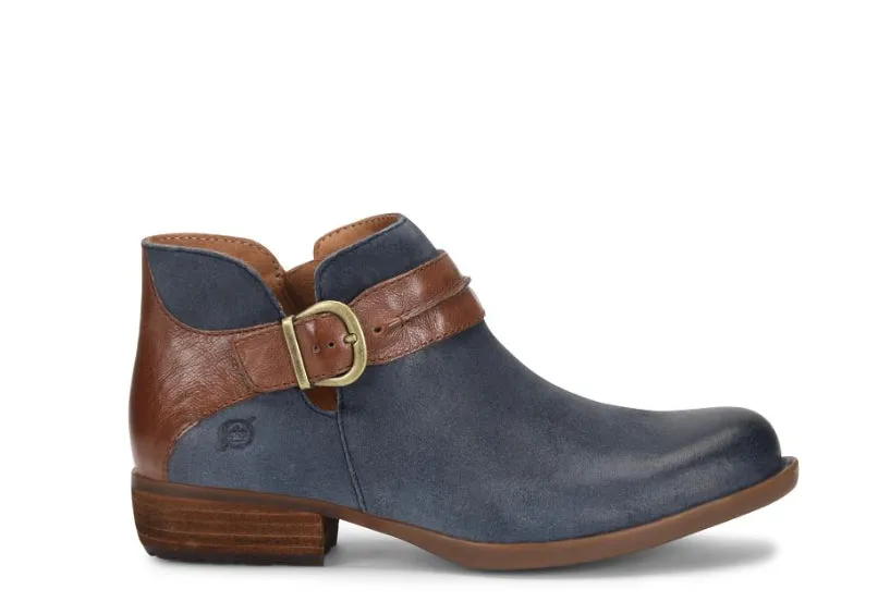 Born Women's Kati Dark Blue Tan Leather Combo Ankle Bootie Shoe BR0040474-BLU Rough texture