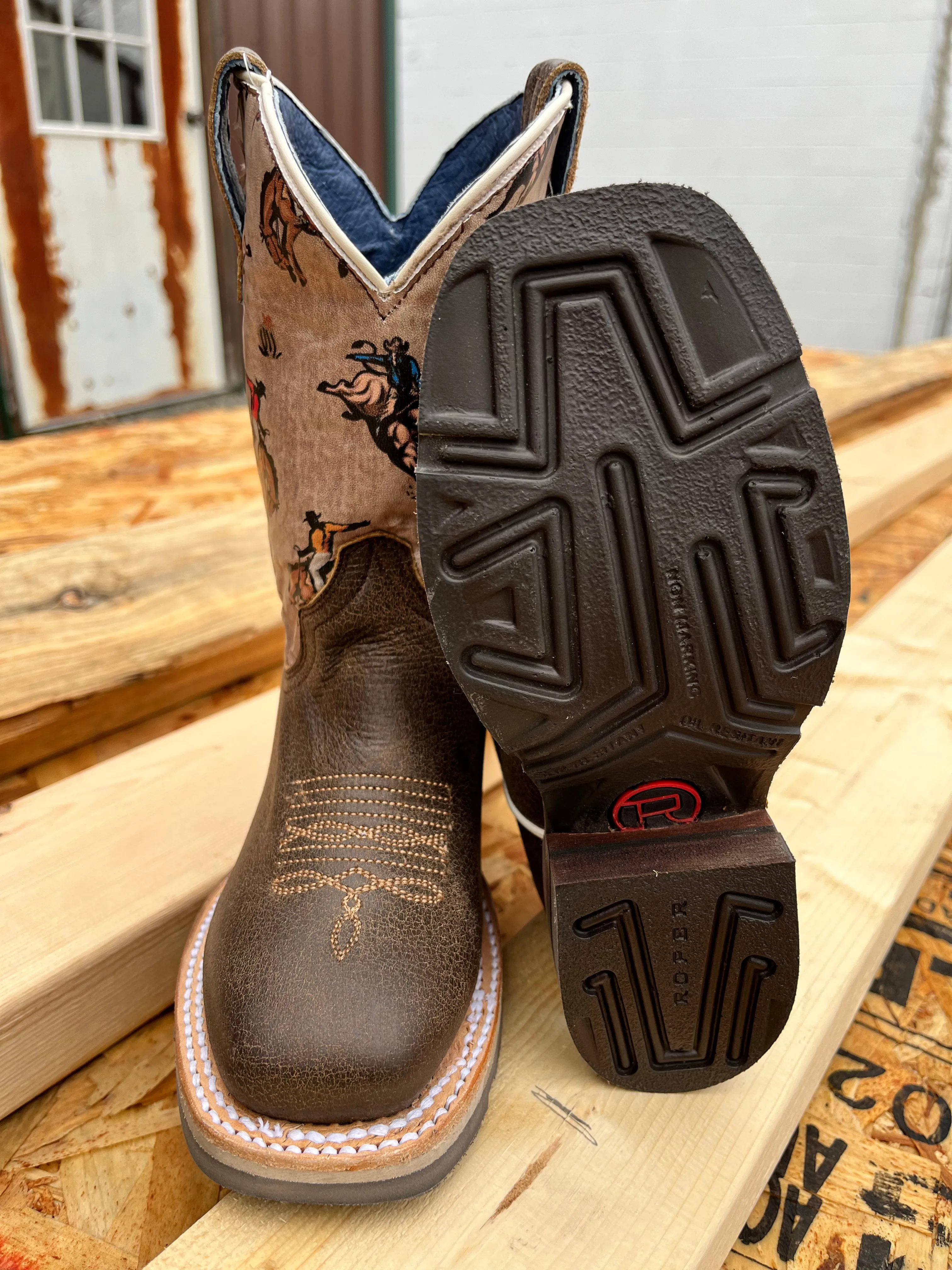 Roper Boy's Dark Brown Bronco Square Toe Cowboy Boots 9991-0126 puncture resistant