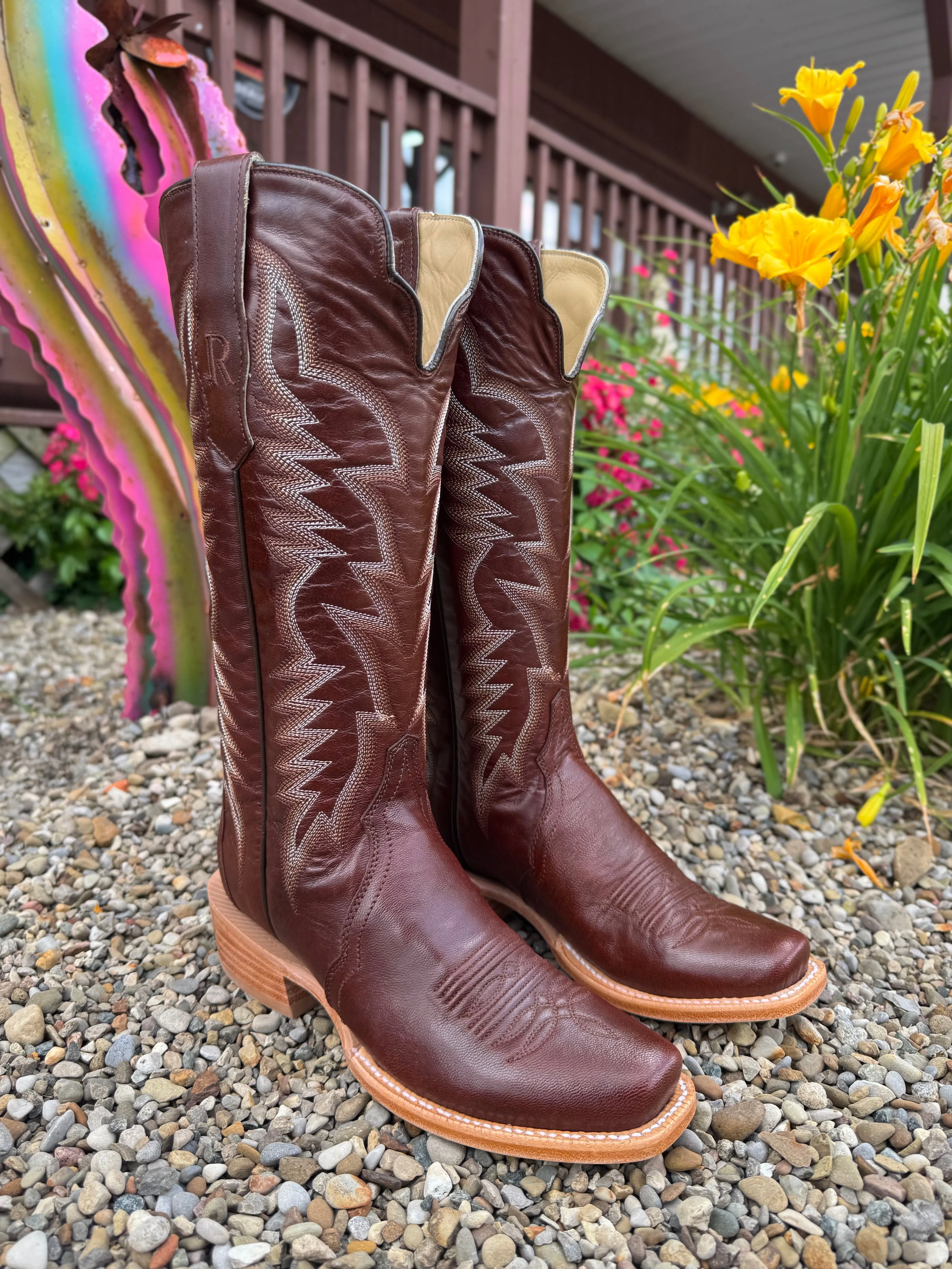 R. Watson Women's Brass Brown Narrow Square Toe Western Cowgirl Boots RWL8323-1 Silver Glow Chic Style