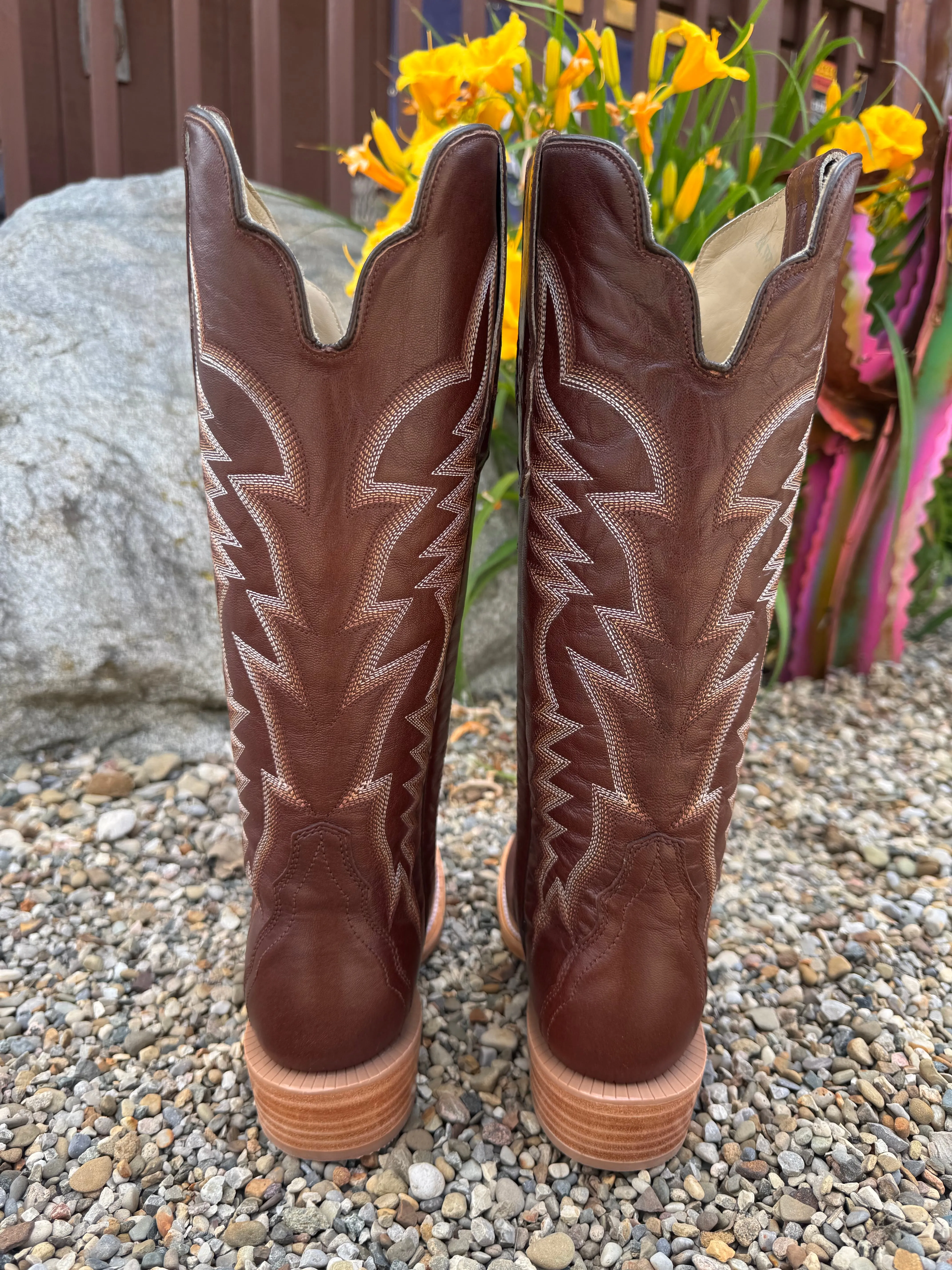 R. Watson Women's Brass Brown Narrow Square Toe Western Cowgirl Boots RWL8323-1 Heavy Trail Dry Interior