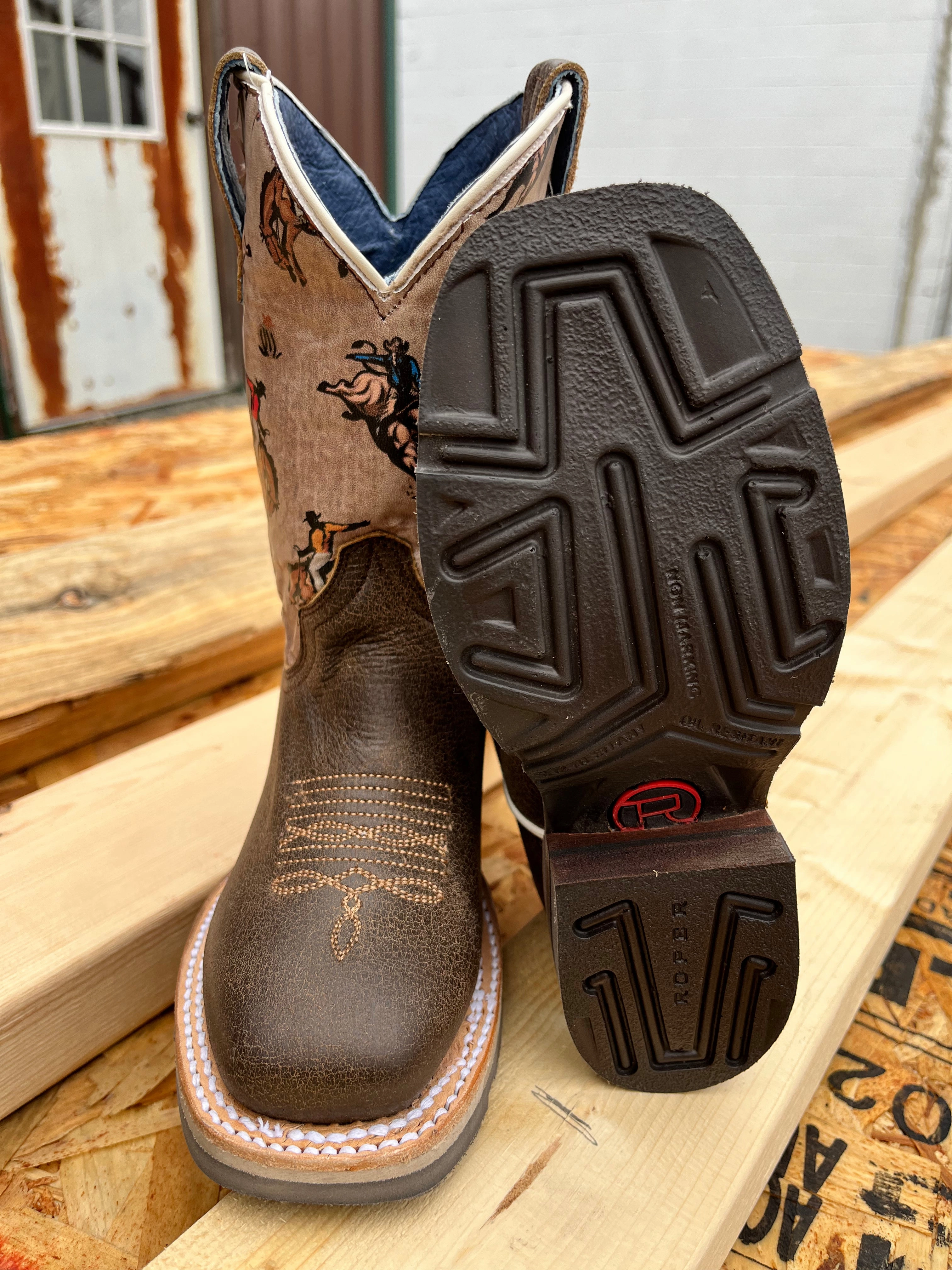 Roper Boy's Dark Brown Bronco Square Toe Cowboy Boots 9991-0126 puncture resistant