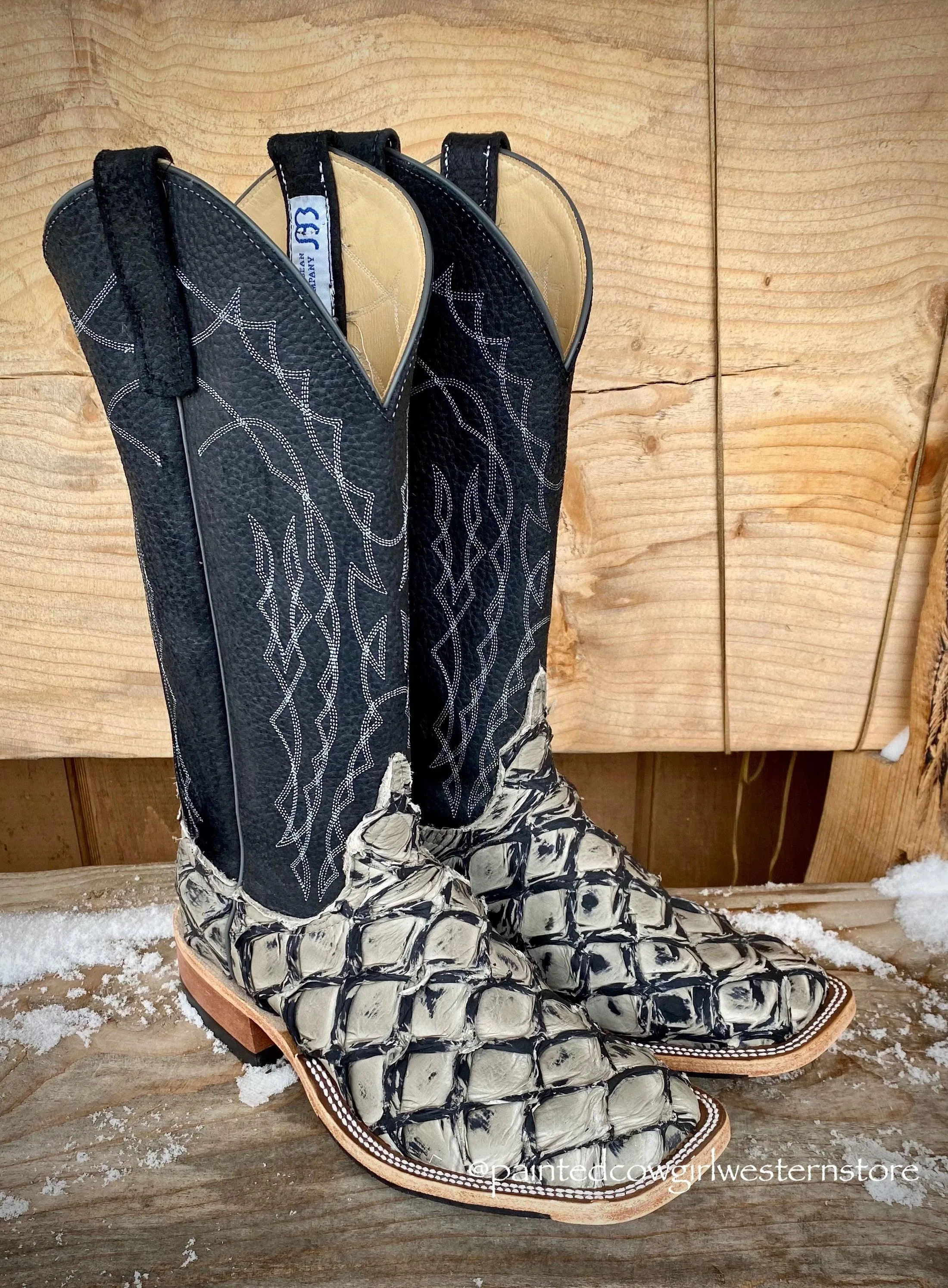 Anderson Bean Men's Stone Cold Big Bass Arapaima & 13" B lack Boar Top Square Toe Cowboy Boots 330490 High Lift