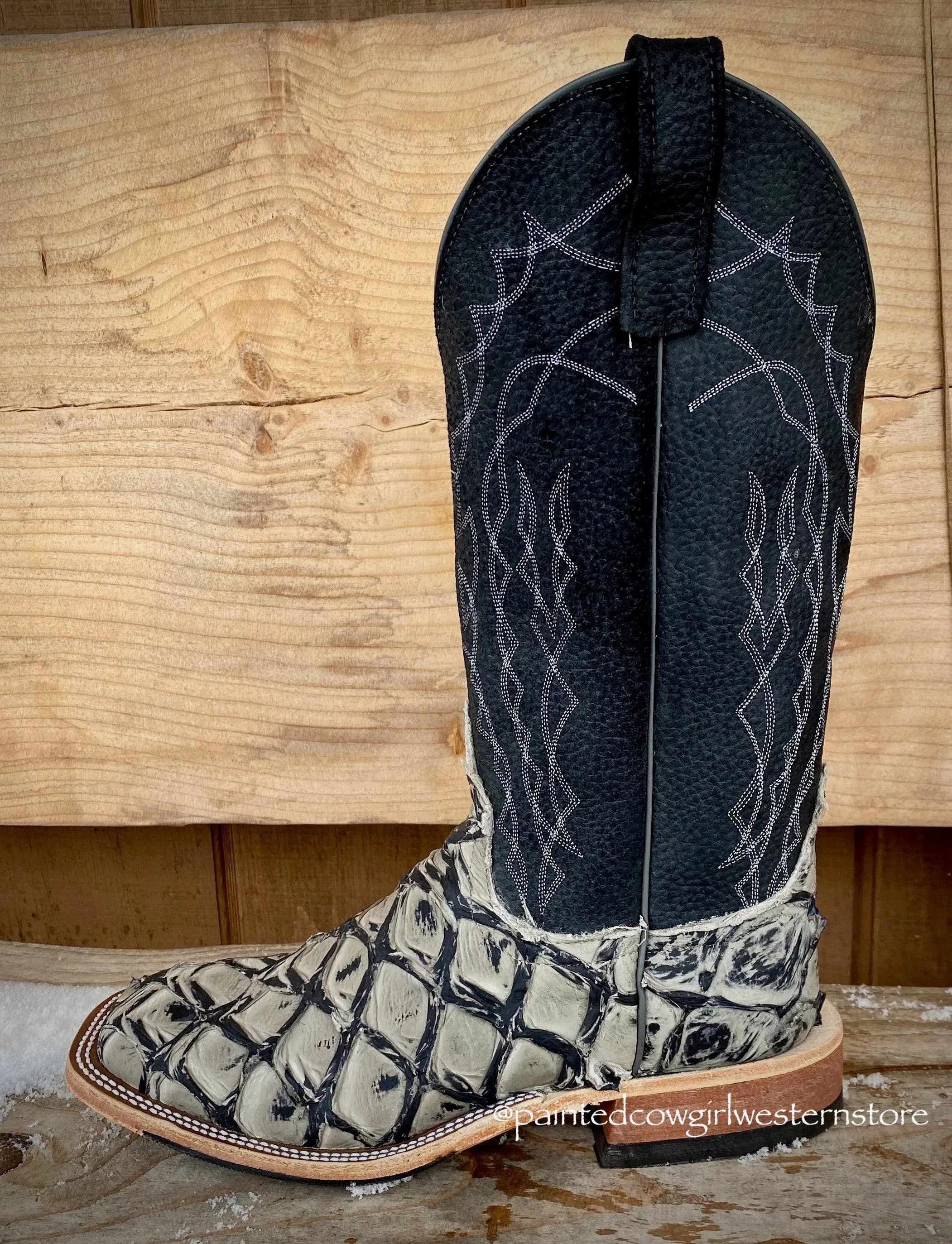 Cozy Feel Anderson Bean Men's Stone Cold Big Bass Arapaima & 13" B lack Boar Top Square Toe Cowboy Boots 330490