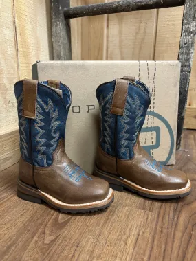 Easy To Clean Roper Boy's Vintage Dark Blue & Brown Square Toe Cowboy Boots 9991-0401