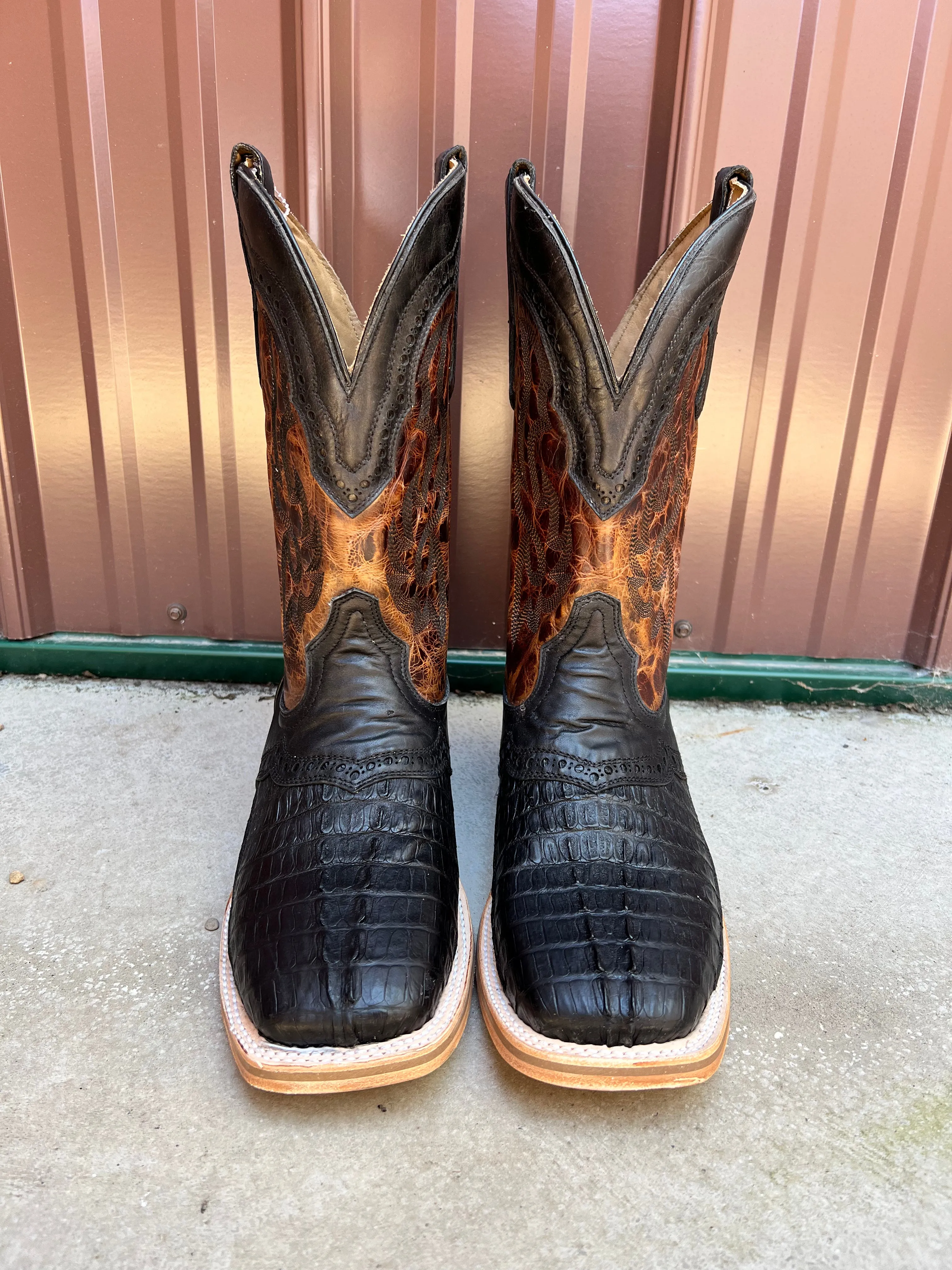 Corral Men's Black Caiman Overlay Wide Square Toe Cowboy Boots A4282 Milan Shine