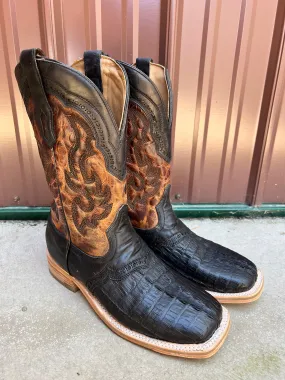 Canvas Upper Dry Interior Corral Men's Black Caiman Overlay Wide Square Toe Cowboy Boots A4282