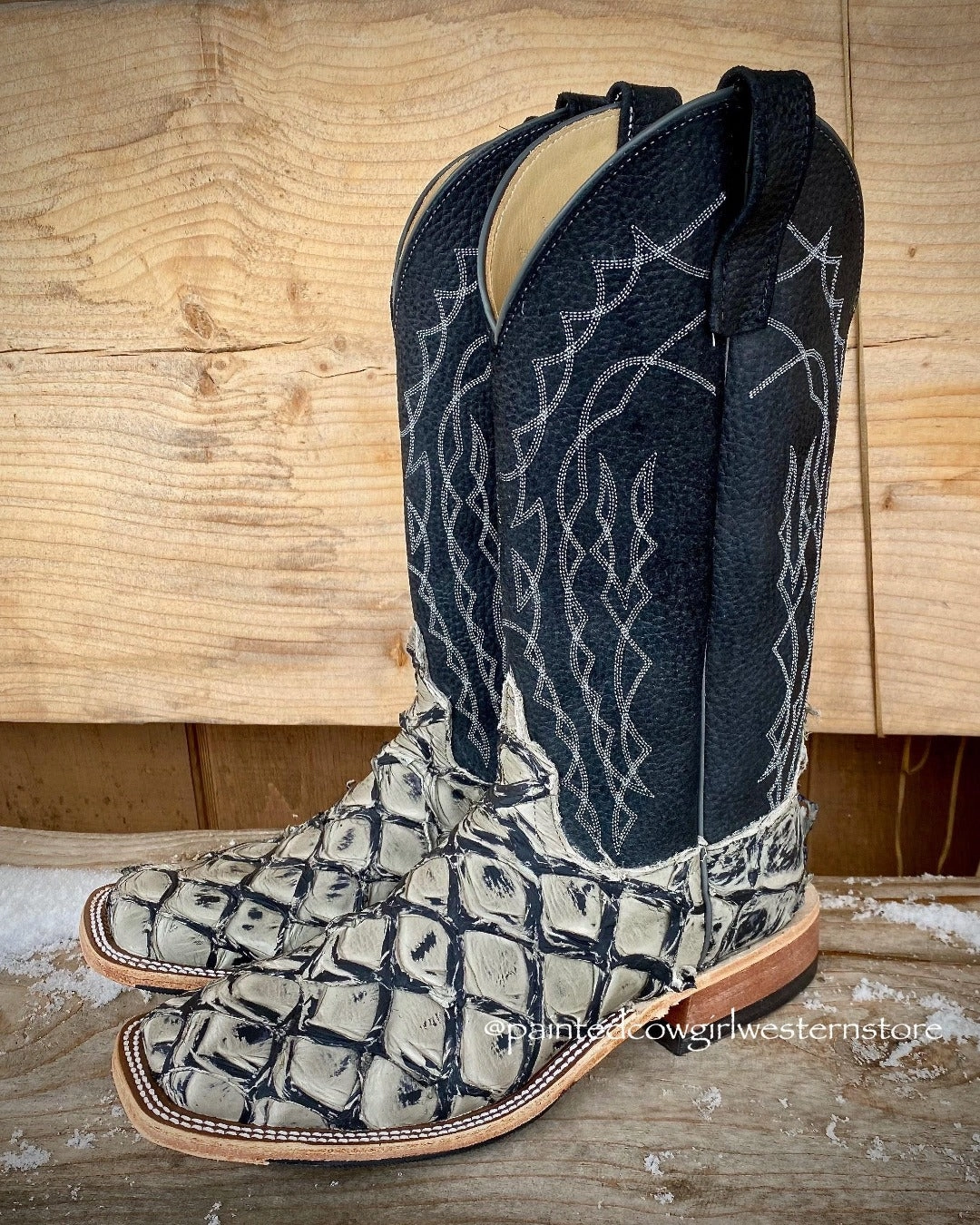 Fashionable Choice Anderson Bean Men's Stone Cold Big Bass Arapaima & 13" B lack Boar Top Square Toe Cowboy Boots 330490