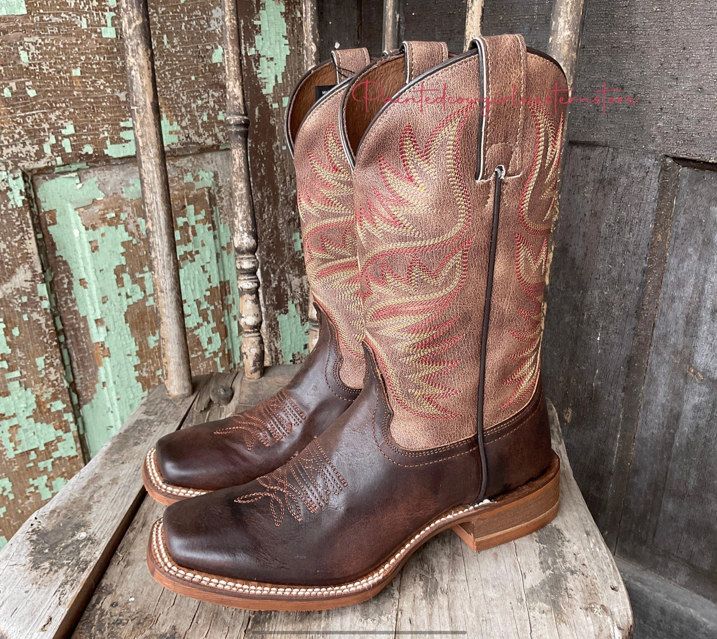 Comfortable Arch Support TPU Outsole Nocona Women's Sierra Brown on Brown Square Toe Cowgirl Boots HR4501