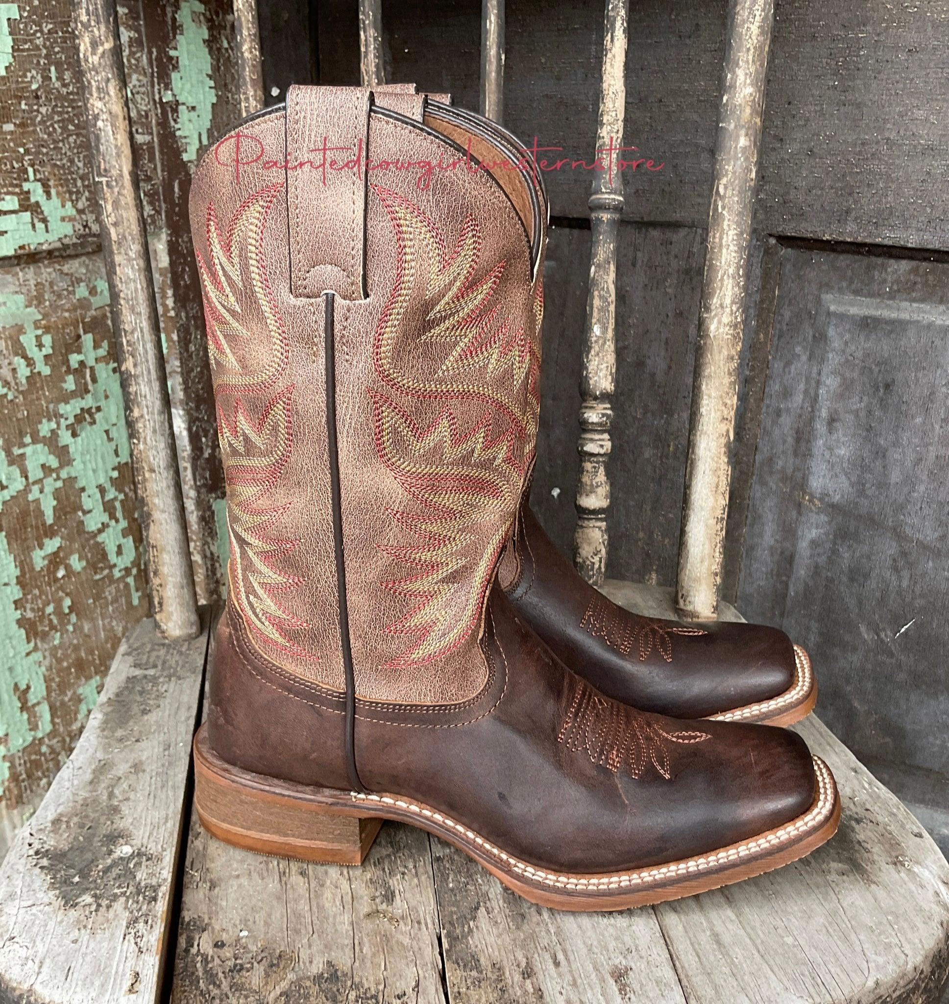 Nocona Women's Sierra Brown on Brown Square Toe Cowgirl Boots HR4501 Mid Cut Seamless Stitching