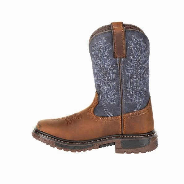 Rocky Childrens and Youth Original Ride Denim & Brown Western Boots RKW0255 Minimal Profile Fashion Accessory