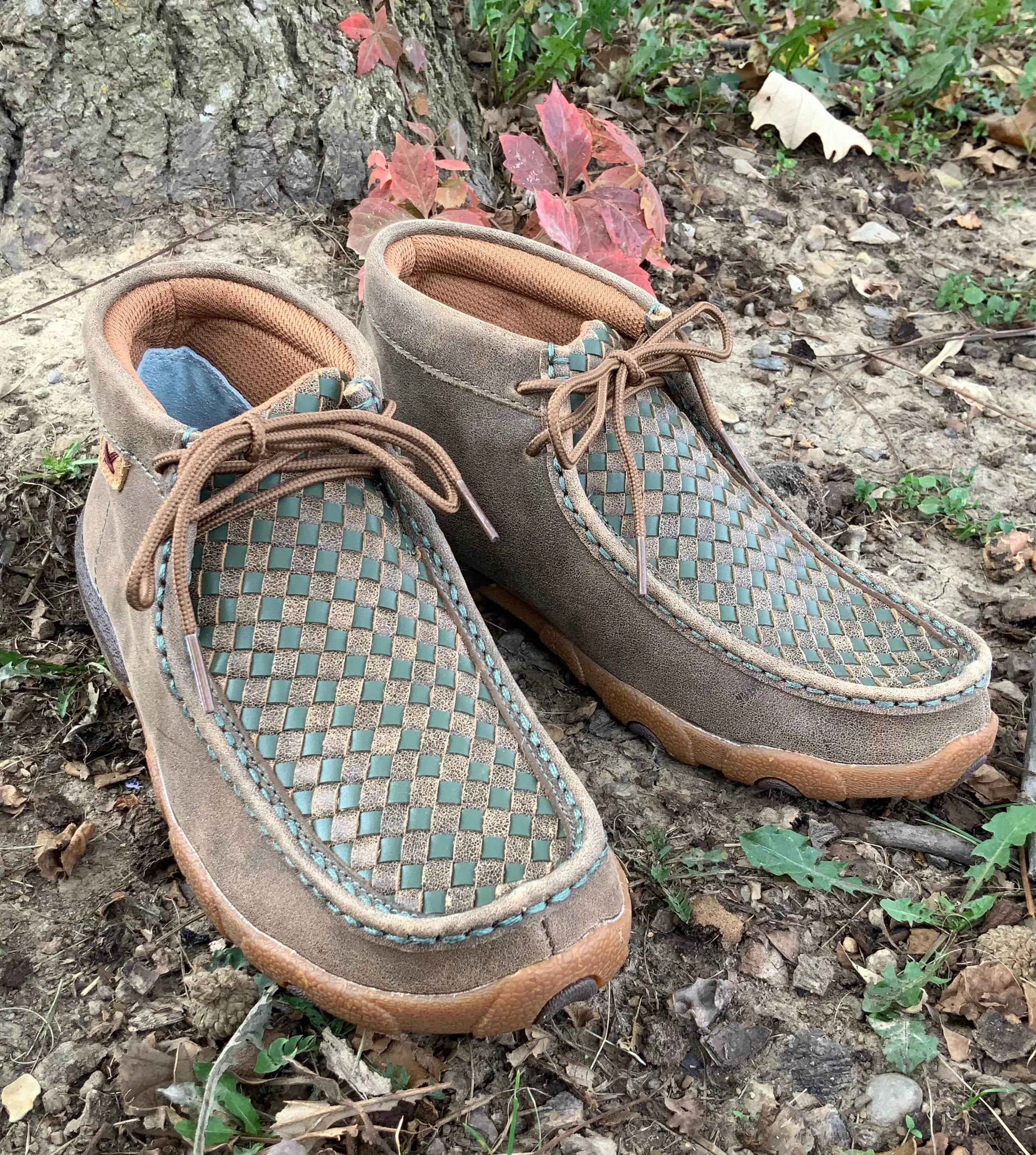 City Run Twisted X Women's Bomber Leather & Clover Green Basketweave Chukka Driving Moc Shoe WDM0152