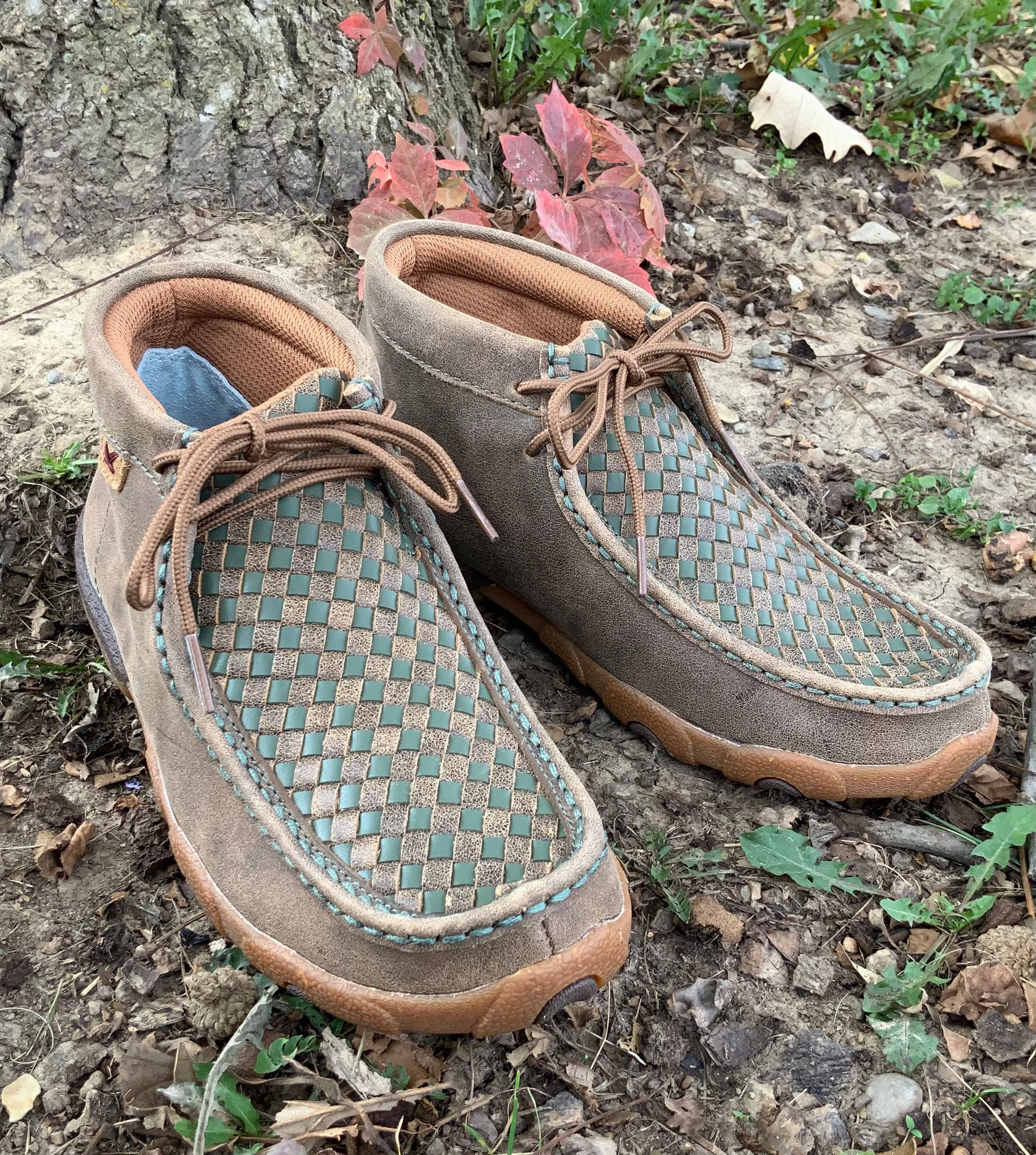 City Run Twisted X Women's Bomber Leather & Clover Green Basketweave Chukka Driving Moc Shoe WDM0152