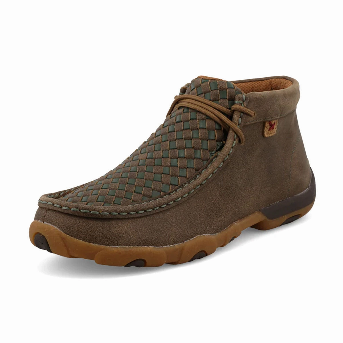 Field Walk Twisted X Women's Bomber Leather & Clover Green Basketweave Chukka Driving Moc Shoe WDM0152