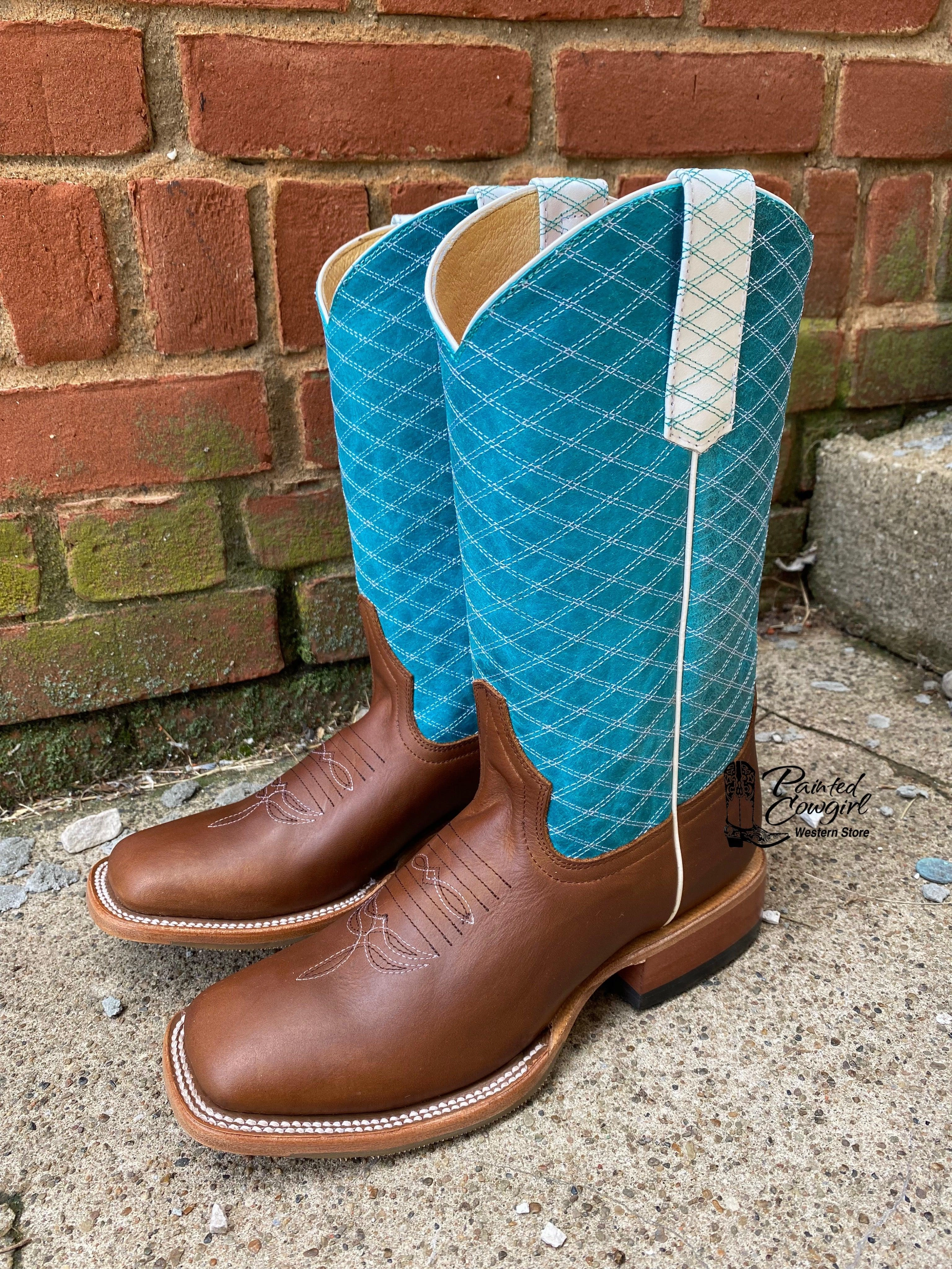 Macie Bean Girls Children Brown Leather & Turquoise Top Square Toe Cowboy Boots MK9159 Lined interior Functional And Fashionable